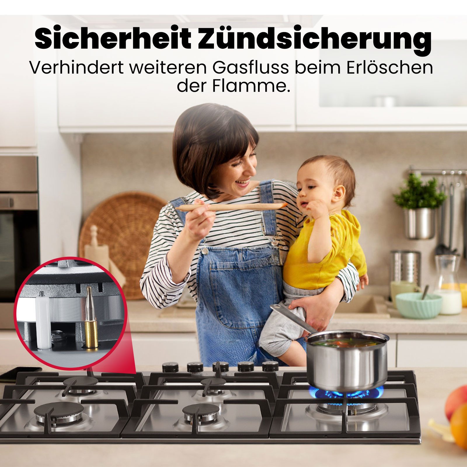 GASLAND Gas-Kochfeld Einbau Autark Gaskochfeld mit 2 Stützen, LPG/Erdgas, Gasherd mit Wok Brenner, Butan-Gasherd, 10400 Watt