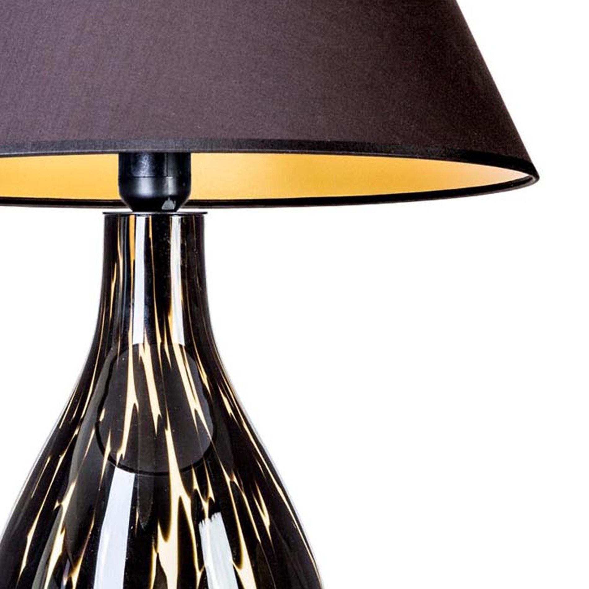 Signature Home Collection Tischleuchte Tischlampe mundgeblasen aus warmweiß, Tischleuchte Lampenschirm gefleckt Stoff mit ohne Leuchtmittel, braun Glas Glas schwarz