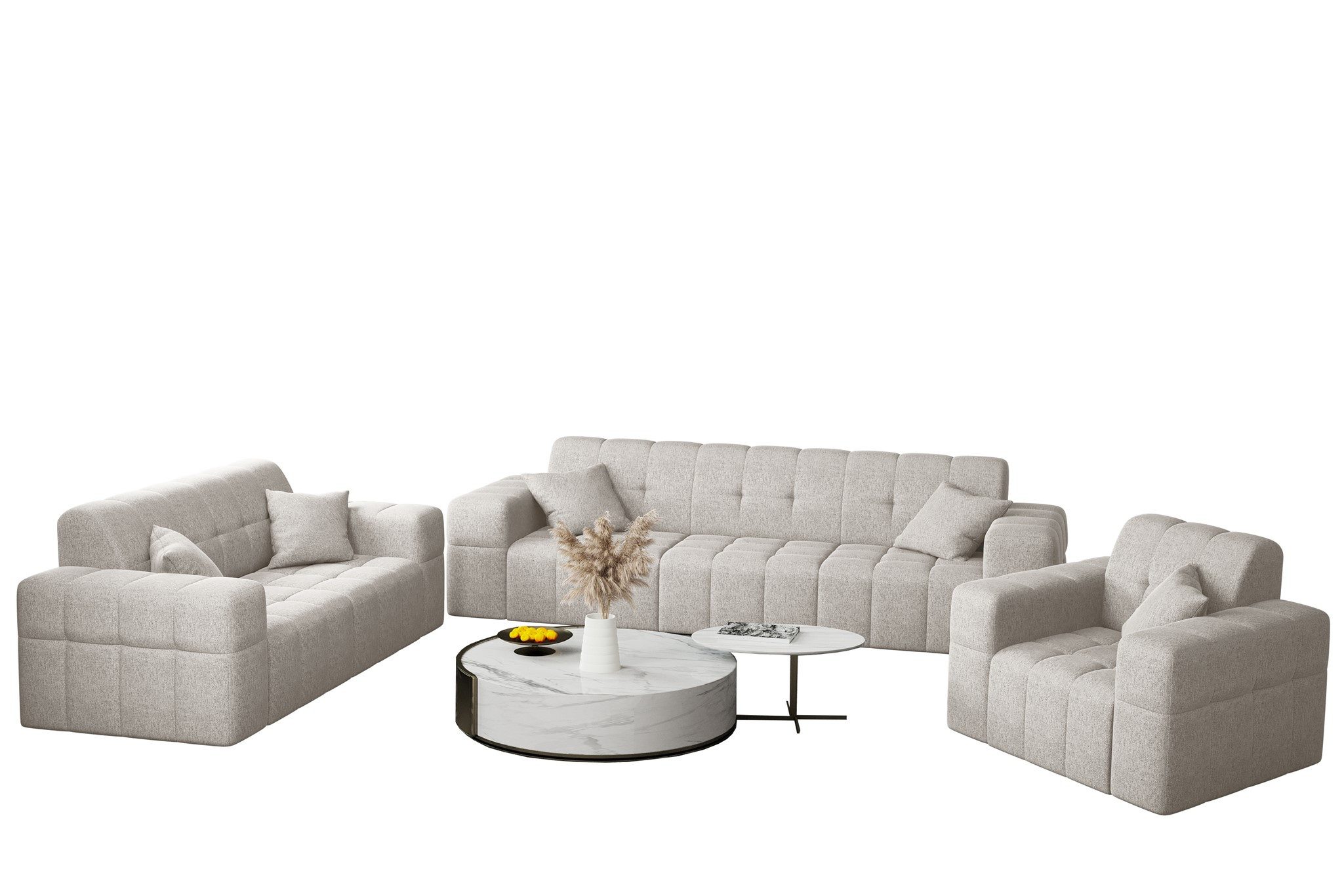 Fun Möbel Polstergarnitur Sofaset Designersofa NANCY 3-2-1, (Set, inkl. 5 Zierkissen), Rundumbezug