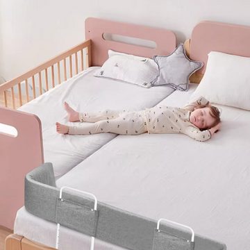 AUFUN Bettschutzgitter Bettschutzgitter Bettgitter Rausfallschutz, Verformbar, 100-200cm (Kinderbettschutzgitter Portable Bed Bumper aus Metall, Grau), Bettrailing Babybett Kinder Kantenschutz