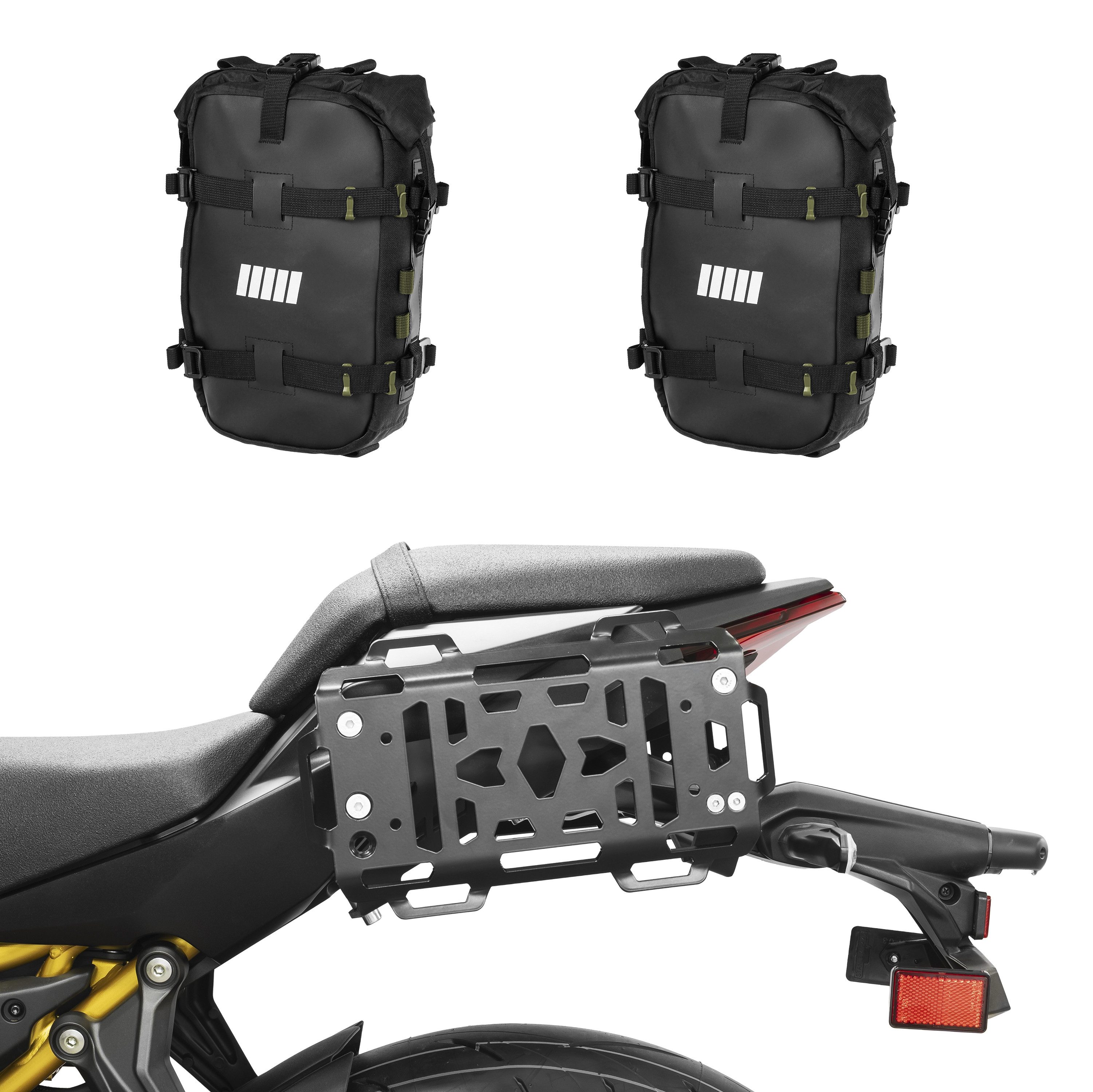 ZIEGER Fahrrad-Gepäckträger Hecktaschen-Set Rack inklusvie 2x(6 L) Taschen für Kawasaki Z650S