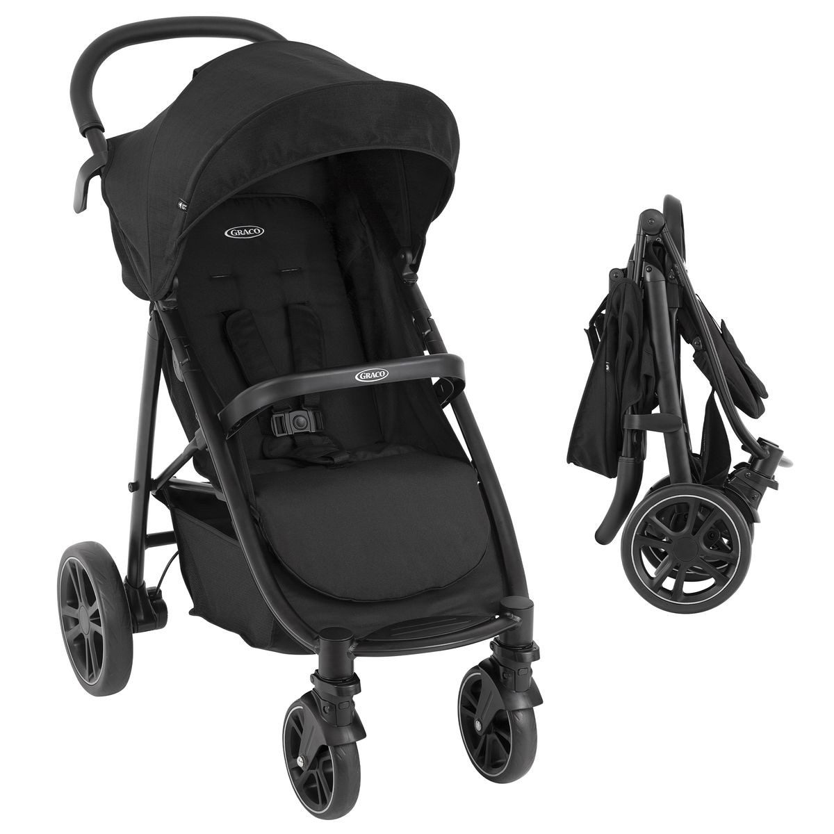 Graco Kinder-Buggy Eezefold - Midnight, Sportwagen mit Liegefunktion und Einhand-Faltmechanismus