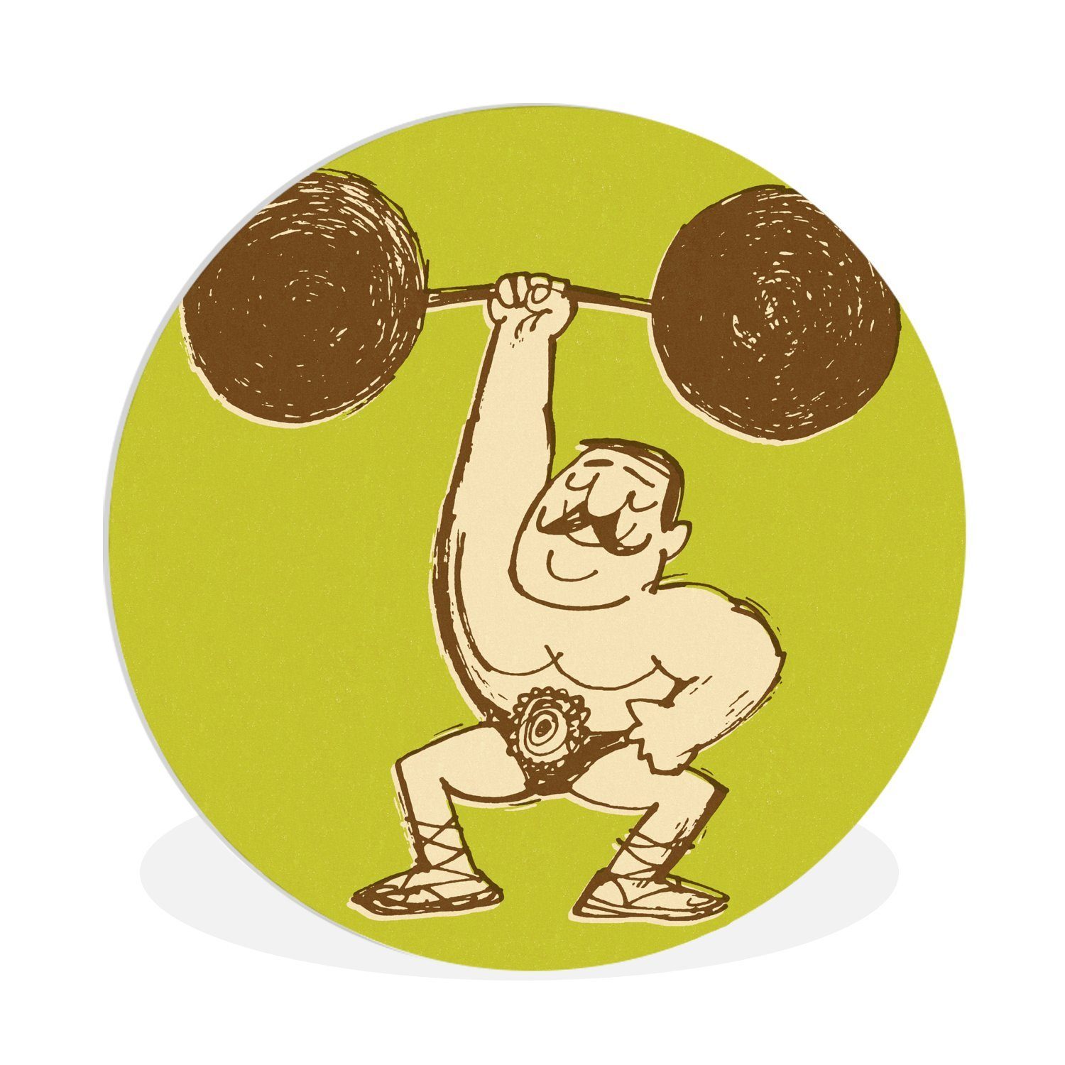 MuchoWow Gemälde Eine Illustration eines Bodybuilders mit dem Gewicht in einer Hand, (1 St), Kreis Wanddekoration Forex, Rundes Wandbild, Wohnzimmer, 30x30 cm