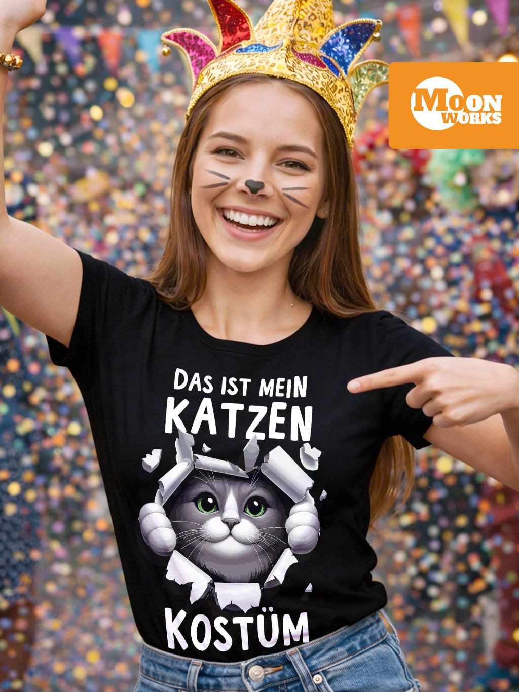MoonWorks Print-Shirt Damen T-Shirt Fasching Karneval Katze Kostüm-Ersatz V günstig online kaufen