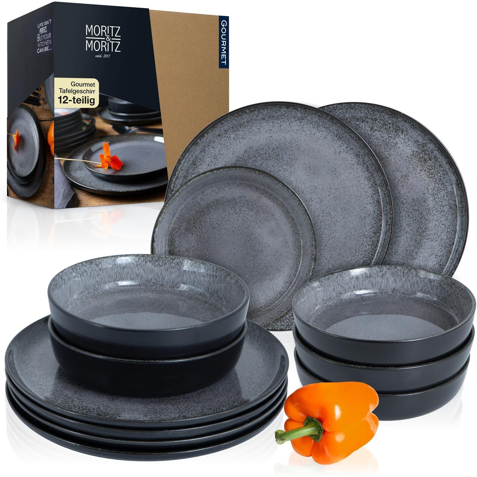 Moritz & Moritz Сервірування столу Moritz & Moritz 12tlg Tafel Service Anthrazit Geschirr Set Digital (12-tlg), 6 Personen, Kombigeschirr für 6 Personen