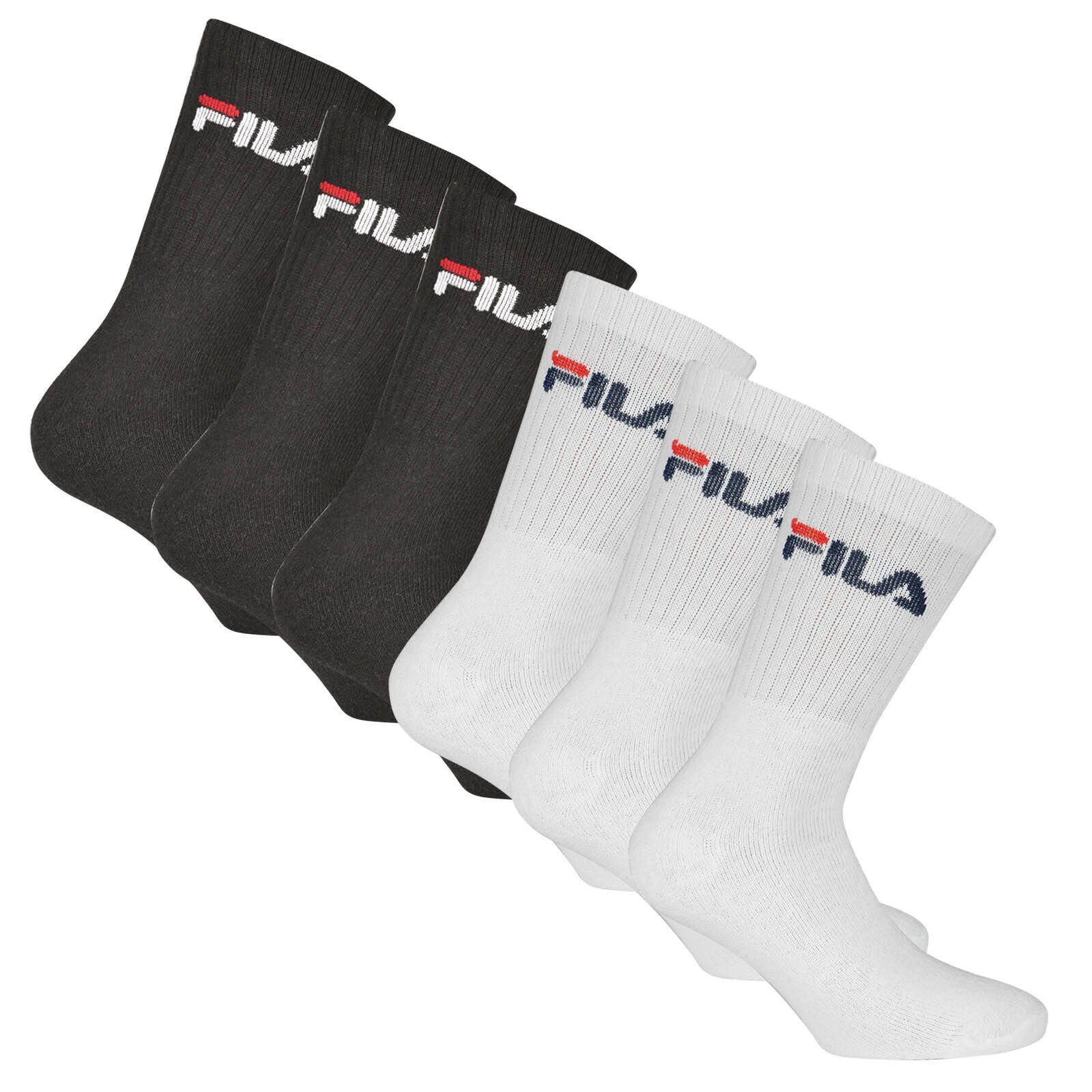 Pack Fila Unisex Socken, Sportsocken 6er - Socks, Schwarz/Weiß Frottee Crew