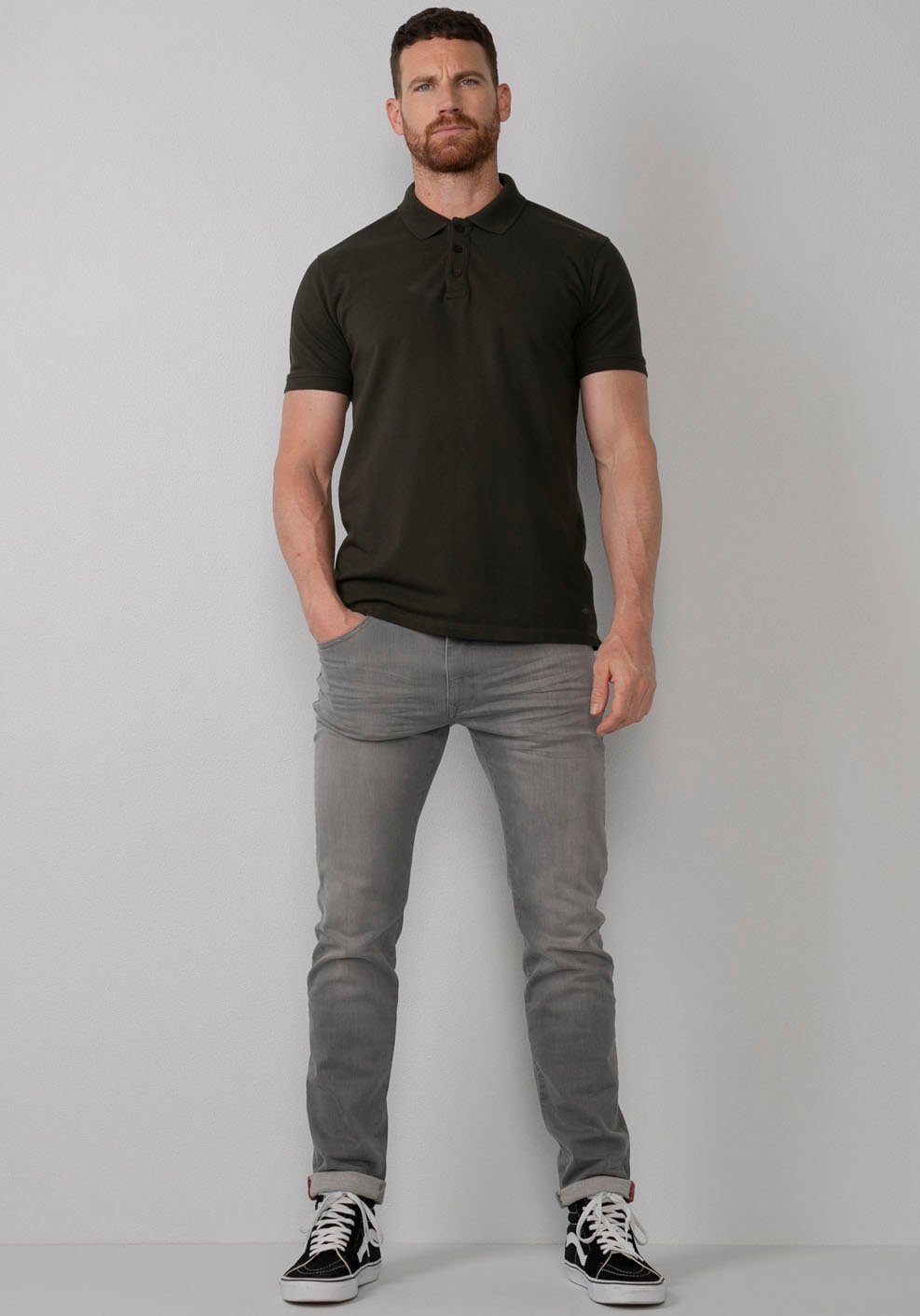 Poloshirt mit Industries Petrol oliv Knopfleiste