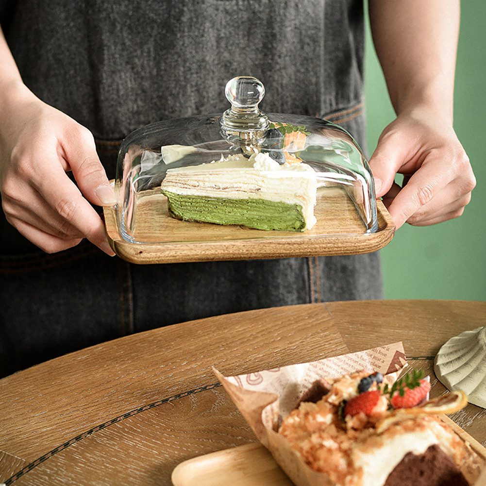 GarveeMore Hochstuhltablett Hölzerne Butterdose mit Klarglasdeckel, rechtec günstig online kaufen