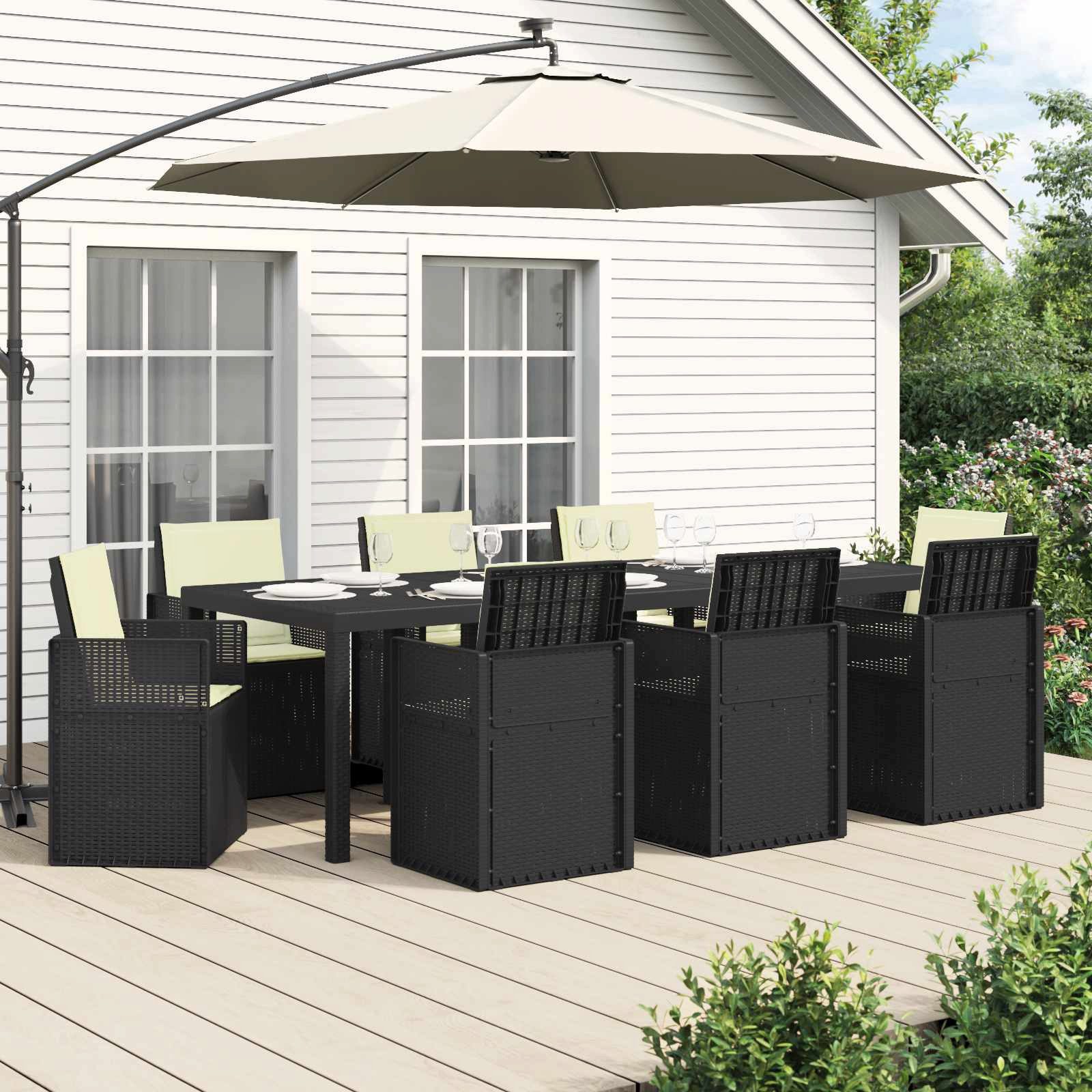vidaXL Gartenlounge-Set Garten Essgruppe mit Kissen 9 pcs Anthrazit und Creme PP, (9-tlg)