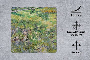 MuchoWow Gaming Mauspad Langes Gras mit Schmetterlingen - Gemälde von Vincent van Gogh (1-St), Mousepad mit Rutschfester Unterseite, Gaming, 40x40 cm, XXL, Großes