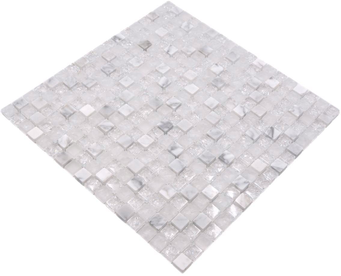 Mosani Mosaikfliesen Glasmosaik Naturstein Mosaikfliese weiß klar
