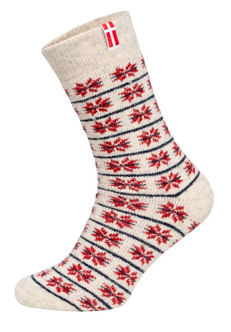 Socken Wollsocken Skandinavisch Dänemark wollweiss/rot - 1 Paar