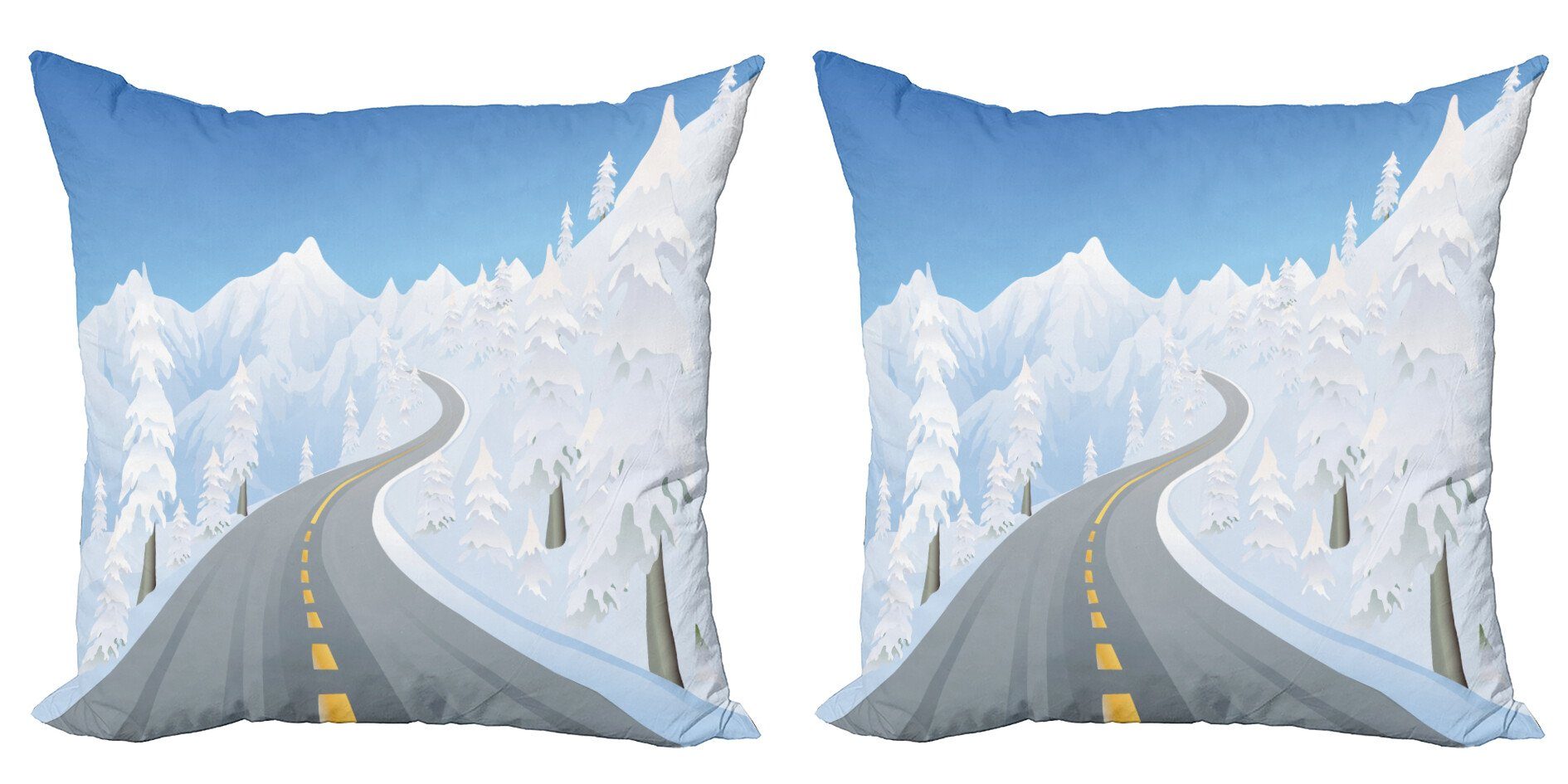 Kissenbezüge Modern Accent Doppelseitiger Digitaldruck, Abakuhaus (2 Stück), Snowy-Bäume Straße in den Bergen
