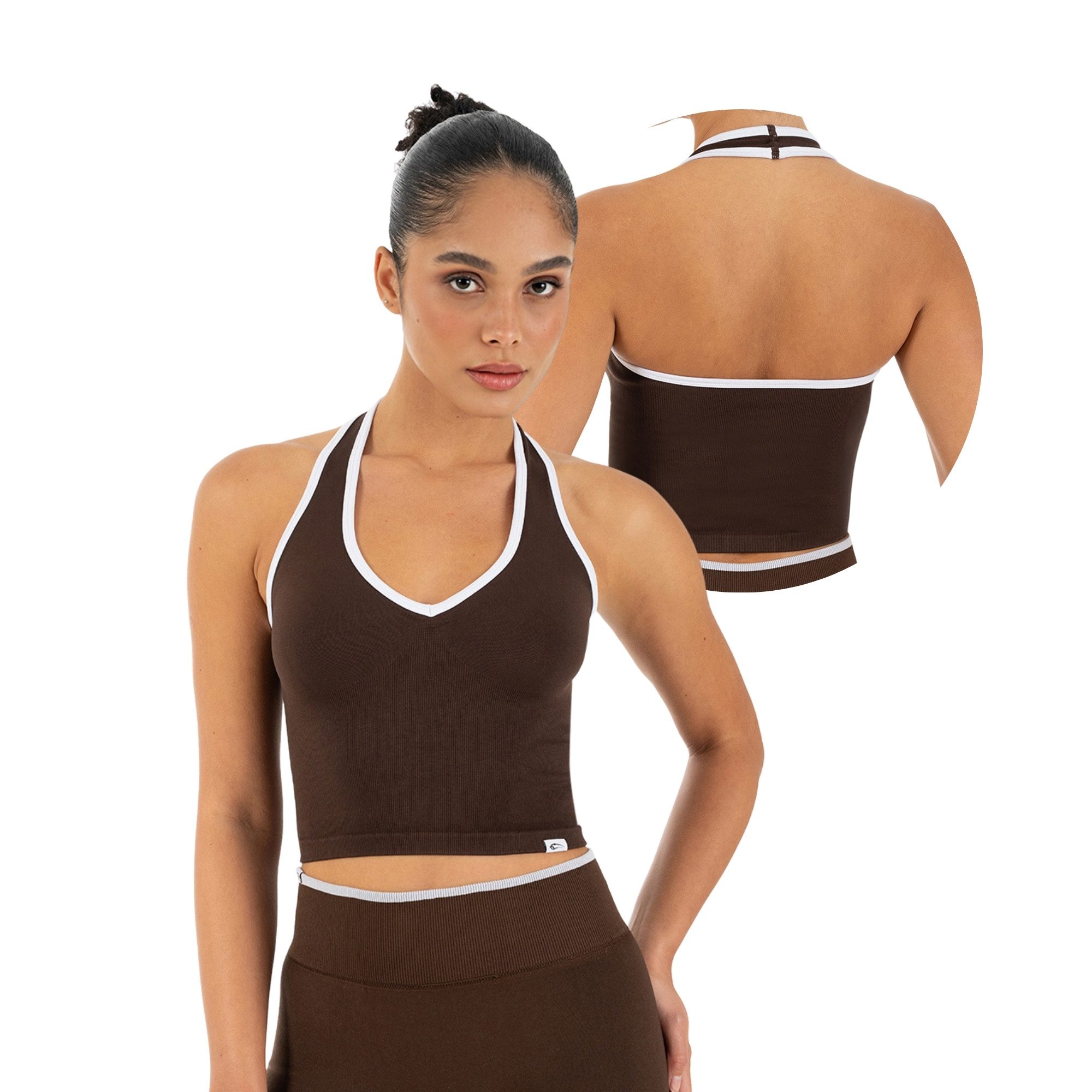 Smilodox Sport-BH Theda, Sport Top Damen Shaped Fit, Seamless, Gym & Freizeit Halterneck, V-Ausschnitt, Seamless, Stretch, Kontrastdetails