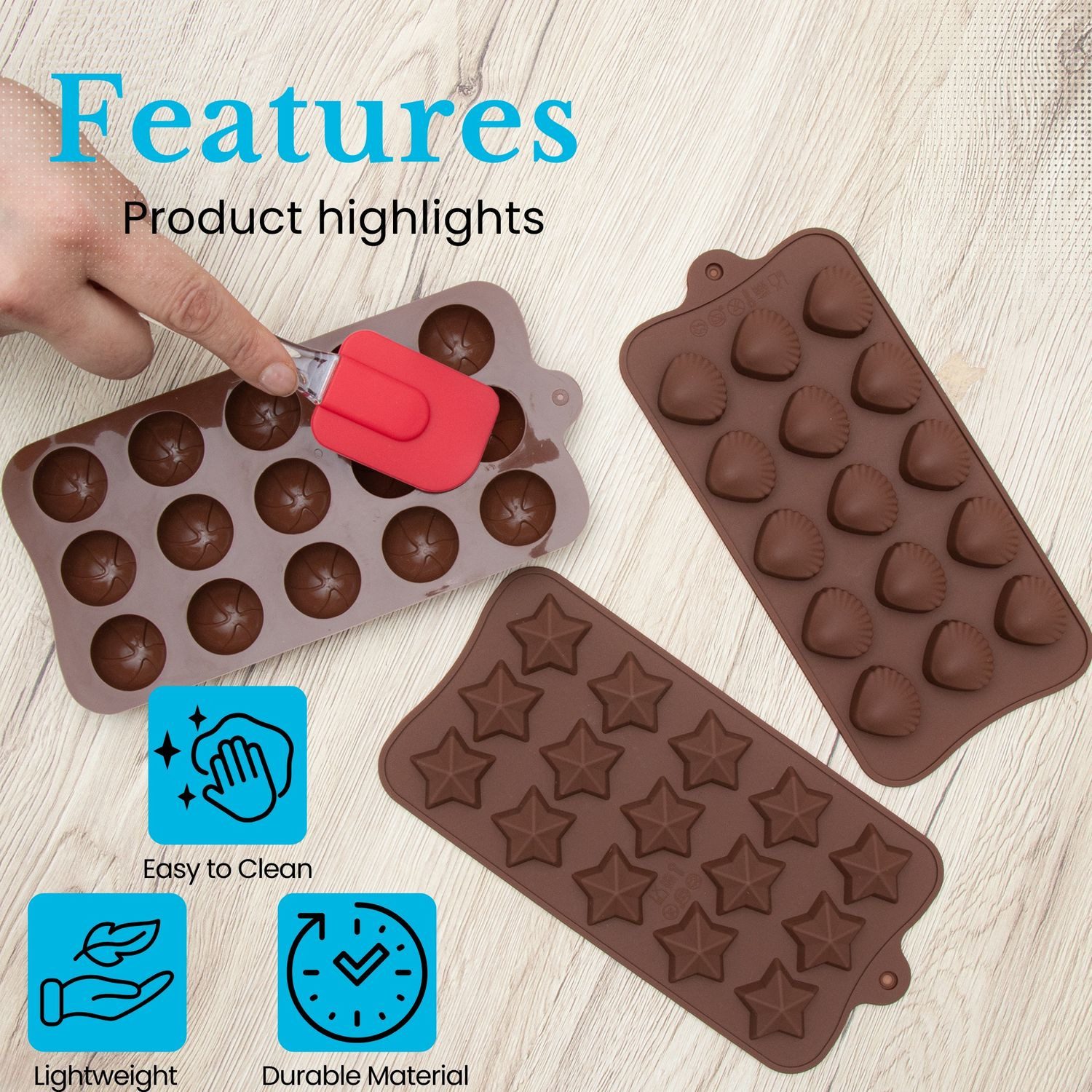 Intirilife Pralinenform, (Set 10-tlg), Silikon Backformen mit Spatel Pralinenform (10-tlg. Set)