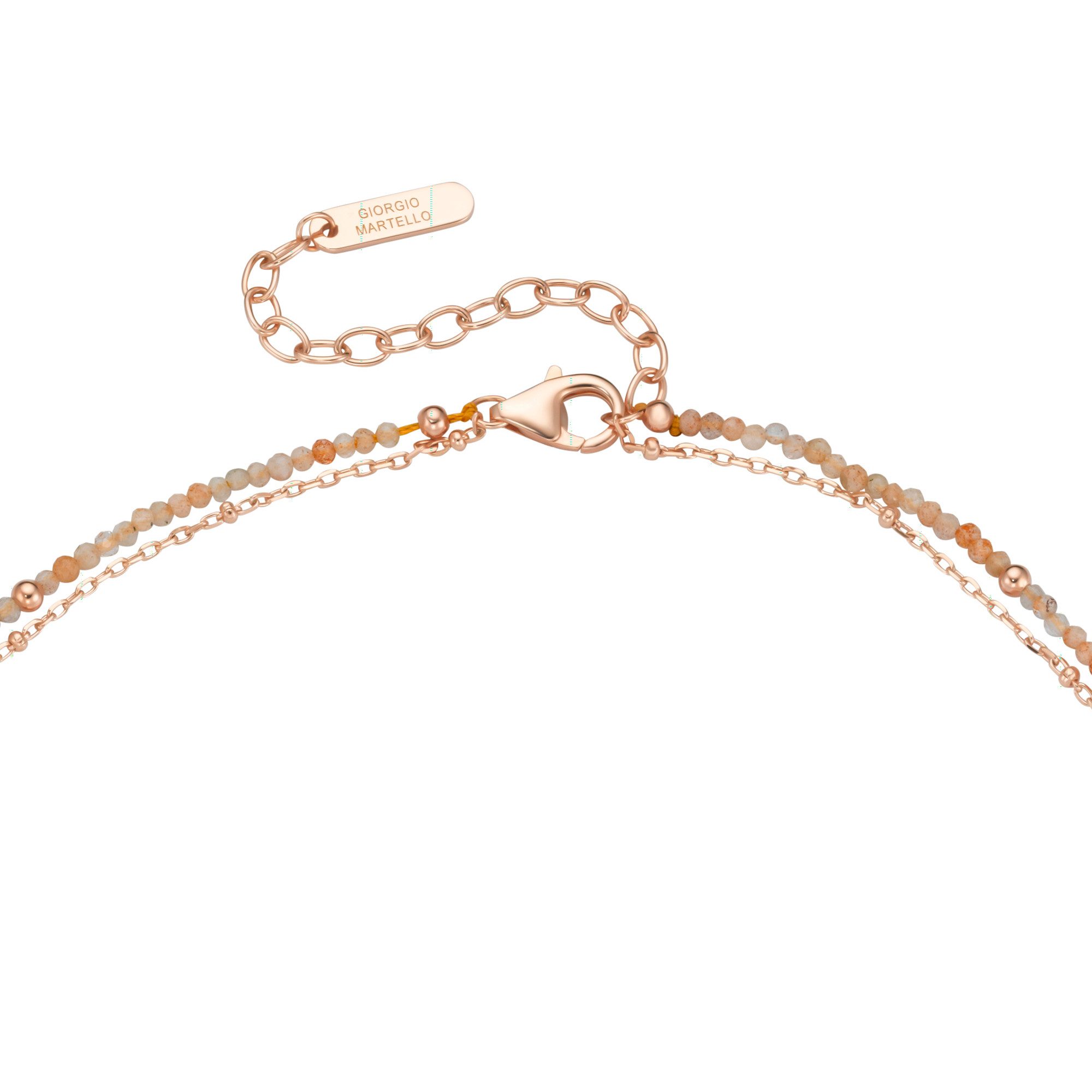 GIORGIO MARTELLO MILANO Collier mit apricotfarbigen Sonnenstein-Kugeln, Silber 925