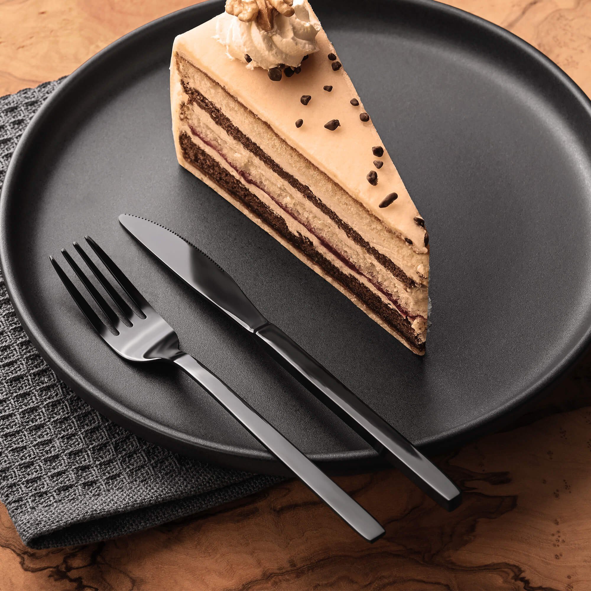 GRÄWE Kuchengabel Dessertgabeln 6 Stück, Edelstahl - Titan, Serie LISSABON