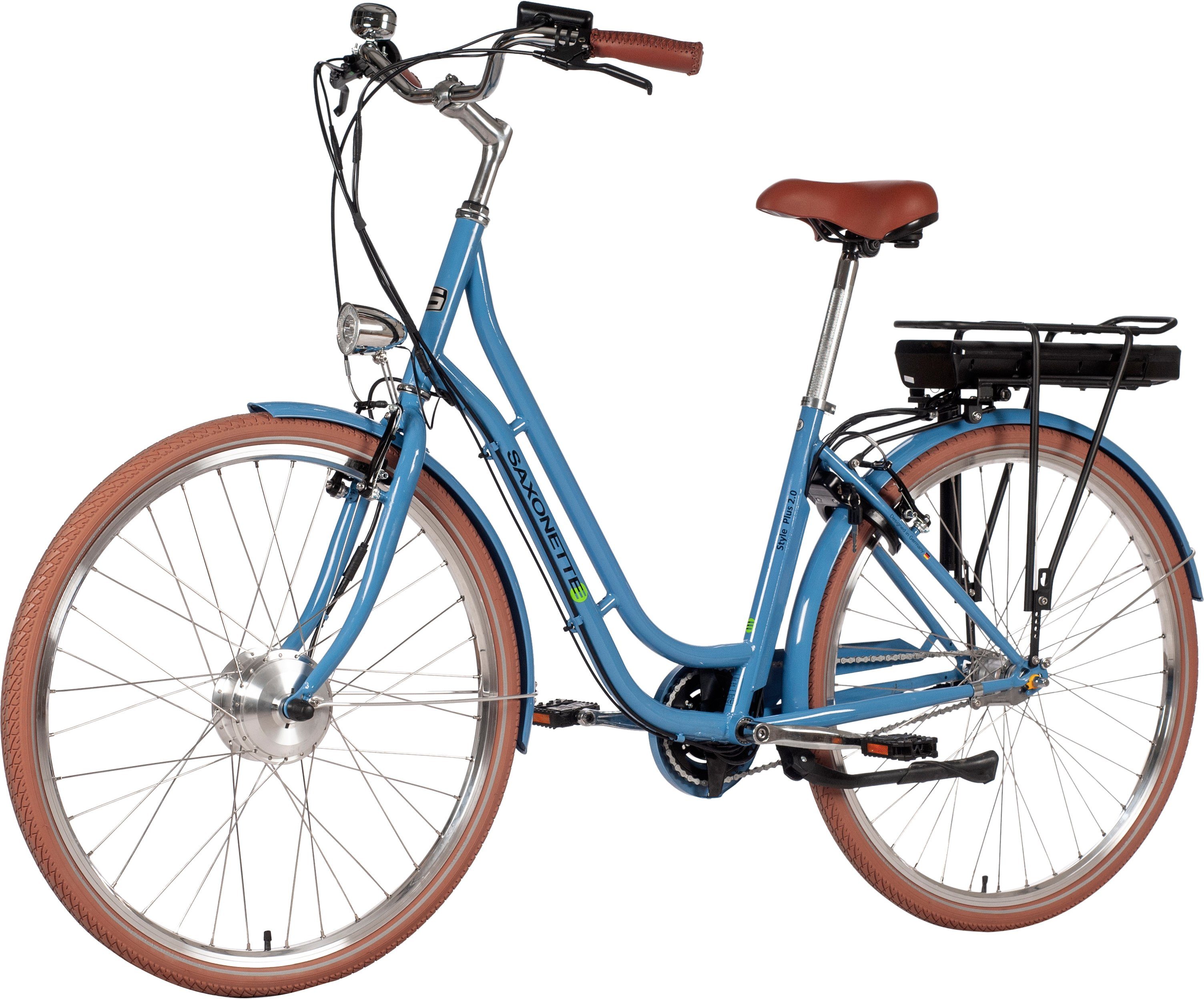 SAXONETTE E-Bike Cityrad Style Plus 2.0, 3 Gang, Nabenschaltung, Frontmotor, 375 Wh, (mit Akku-Ladegerät), Pedelec, Elektrofahrrad für Damen u. Herren