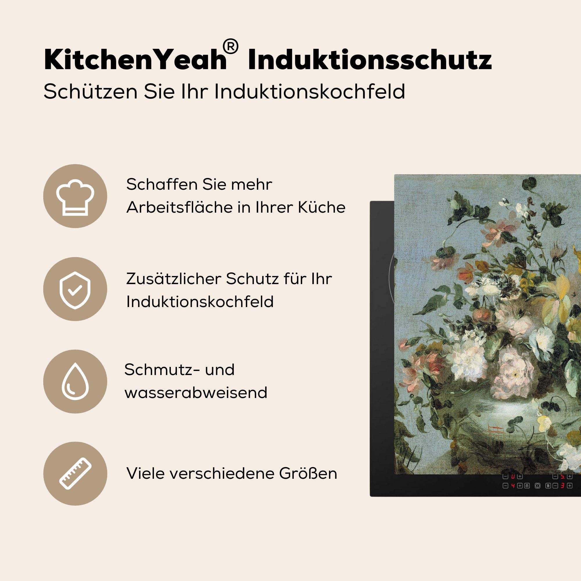 tlg), Arbeitsplatte küche Blumen Alte für Herdblende-/Abdeckplatte - Vinyl, Barock, Ceranfeldabdeckung, cm, MuchoWow (1 Meister 78x78 -