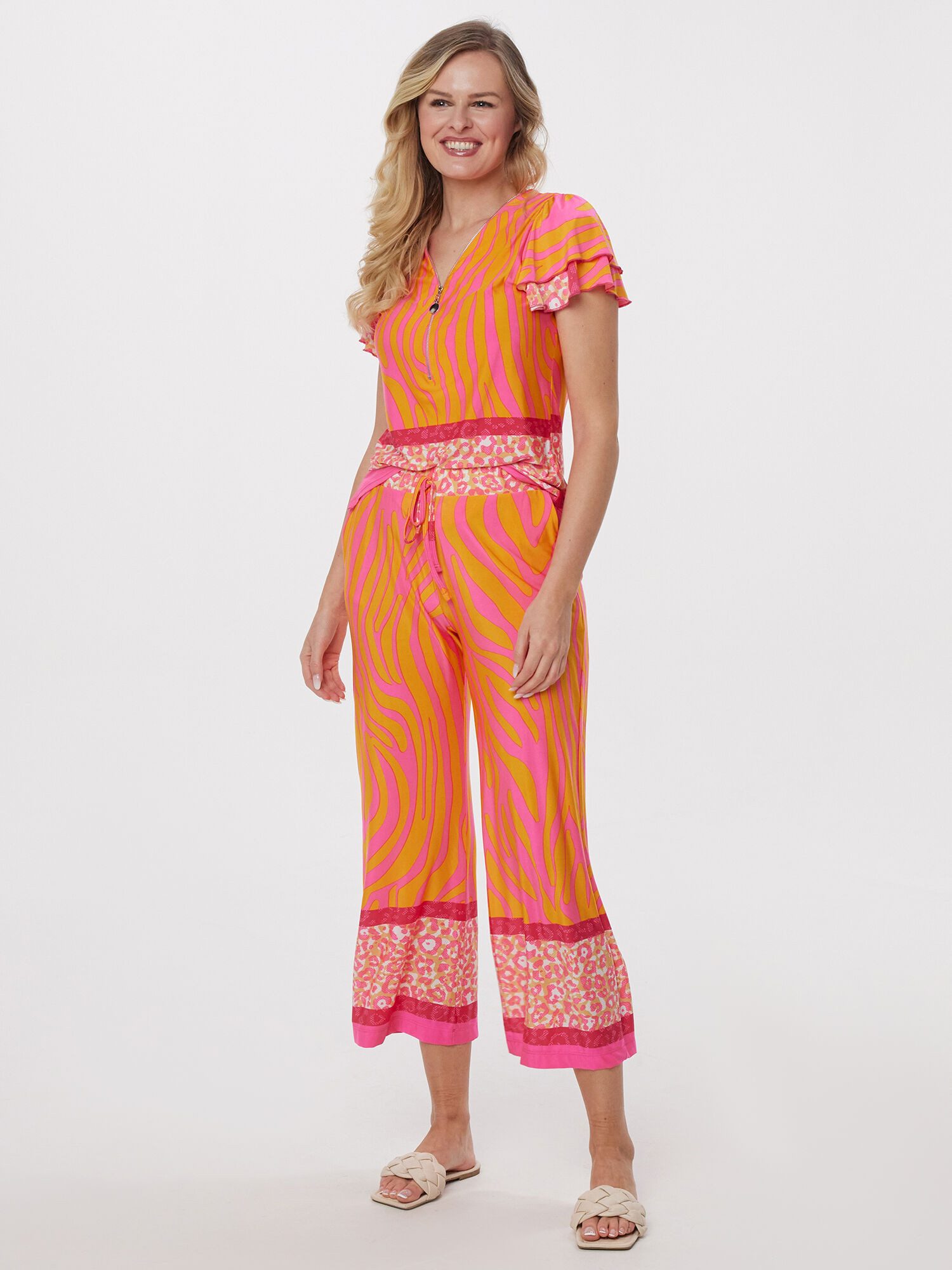 MONACO blue 7/8-Hose Palazzohose Weit im Alloverdruck