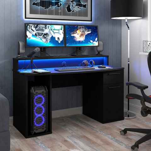 FORTE Gamingtisch Ayo, mit LED-RGB Beleuchtung, moderner Schreibtisch, Breite 140 cm