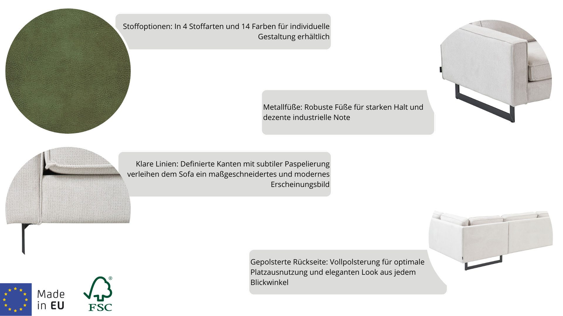 OTTO home 3-Sitzer Maxi-Ausführung Pinto, 236 cm, Cord, Chenille, Lederoptik, mit Keder, schwarze Metallfüße, Wellenunterfederung – Bild 4 von 5