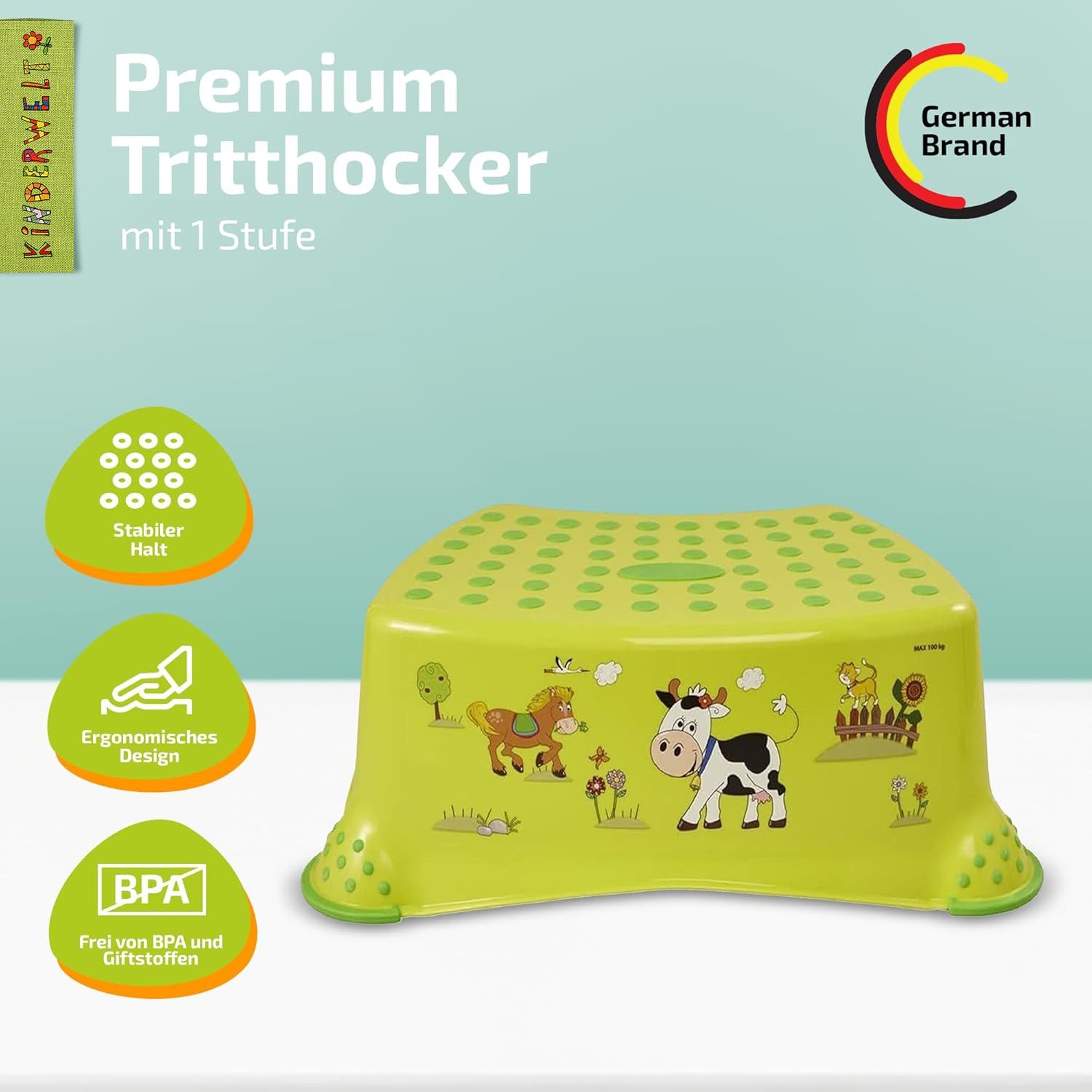 KiNDERWELT Tritthocker Premium Tritthocker Funny grün günstig online kaufen