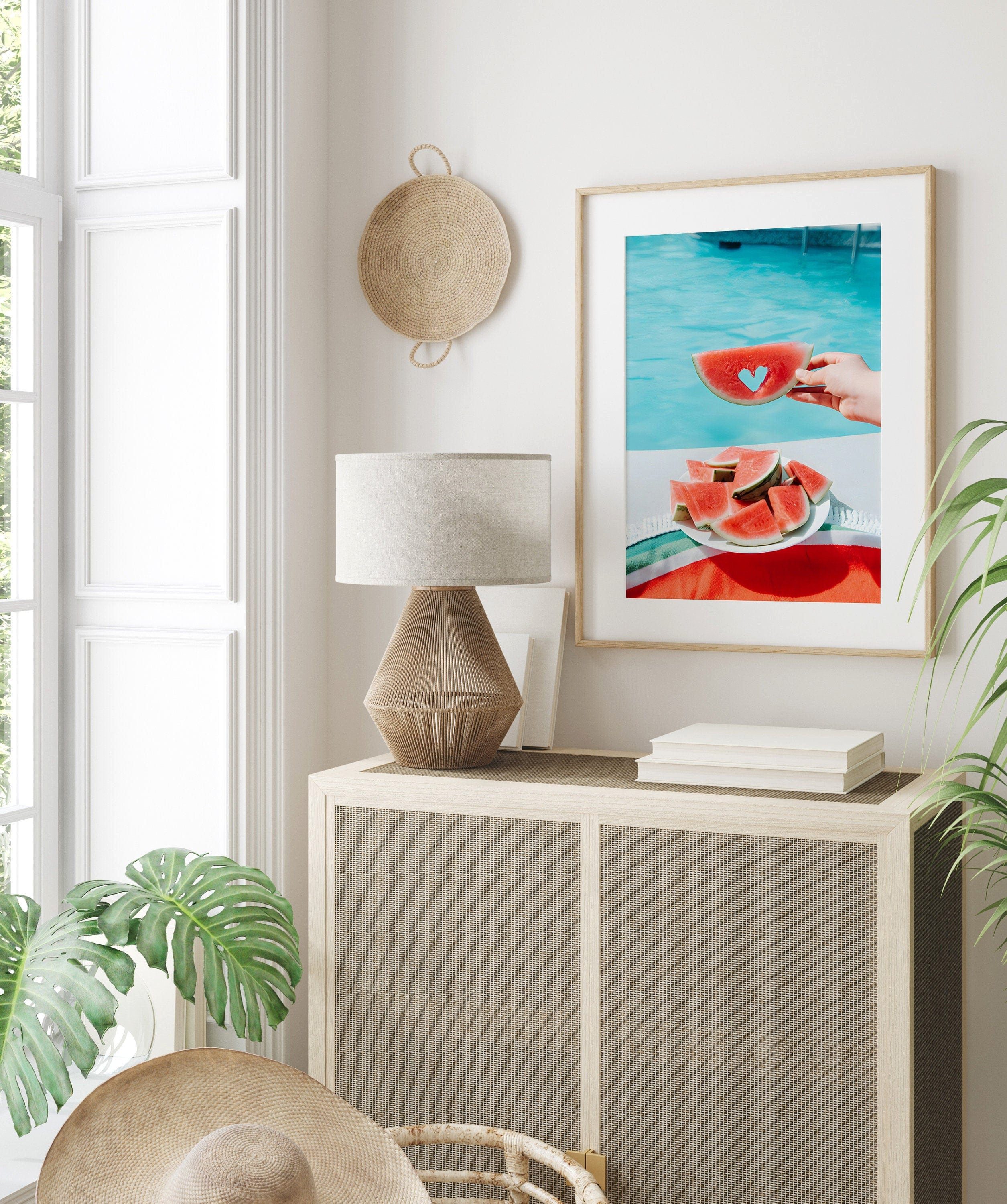 JUSTGOODMOOD Poster Urlaub Ananas Pool Strand Surfbrett Buggy Wassermelone Bilder Wohnzimm, Strand (1 St)