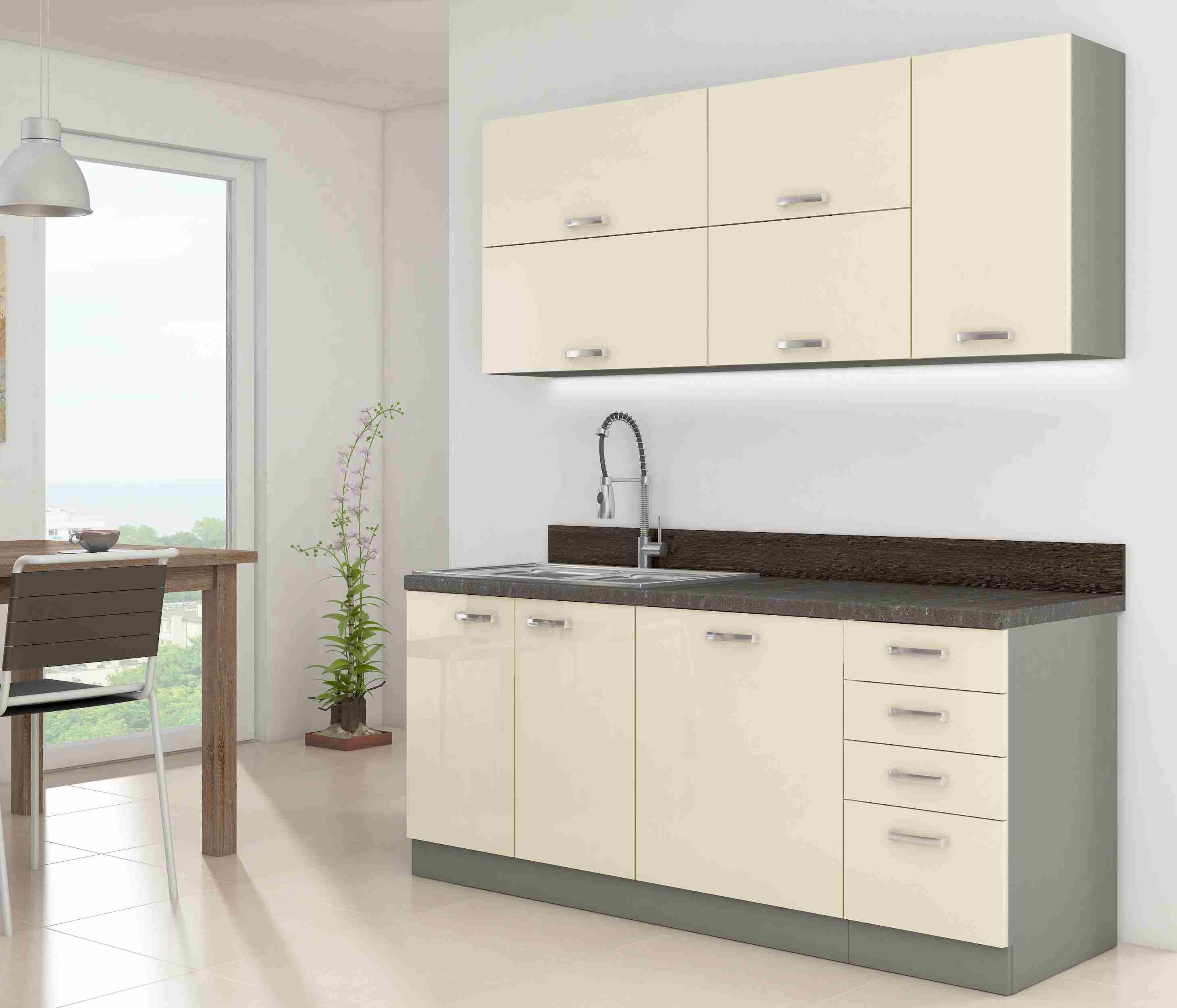 Furnix Küchenzeile Karlin 180 Einbau-Küche mit Hängeschränken Grau, 180x85,8x60 cm, Design & Funktionalität