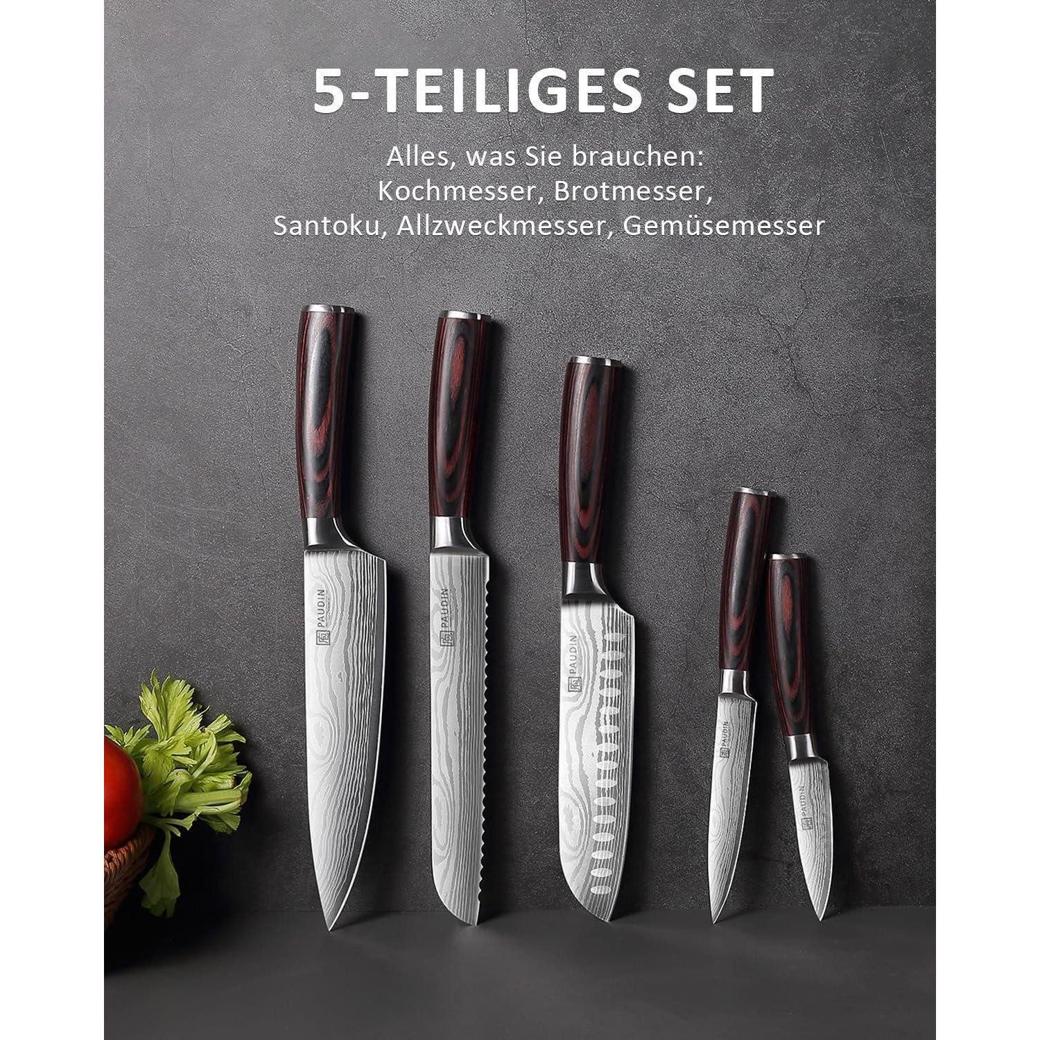 LuxusKollektion Messer-Set Premium Messerset Küchenmesser Set 5 tlg Carbon Edelstahl