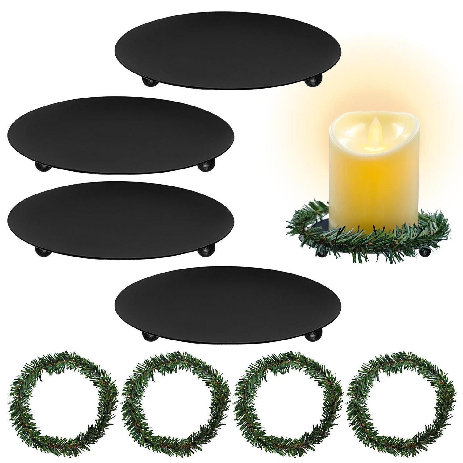 LuxusKollektion Kerzentablett Kerzenhalter Set 4er schwarz Metall 10cm DM (4 St)