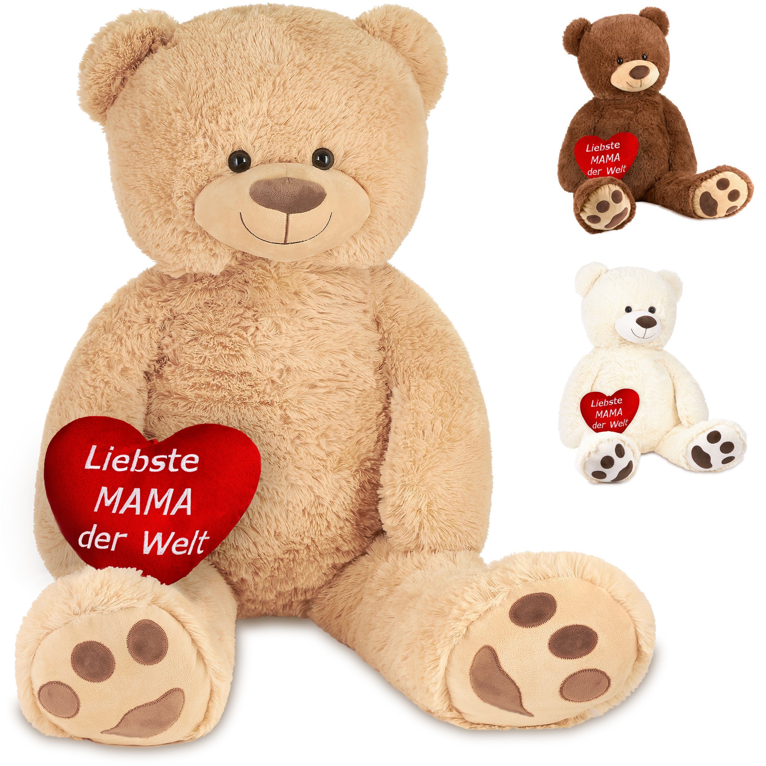 BRUBAKER Kuscheltier XXL Teddybär 100 cm mit Herz Liebste Mama der Welt (1-St), großer Teddy Bär, Stofftier Plüschtier