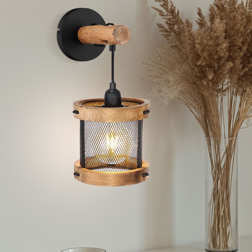 etc-shop Wandleuchte, Leuchtmittel nicht inklusive, Wandleuchte Wandlampe Schlafzimmerlampe Holz Gitterschirm dunkelbraun