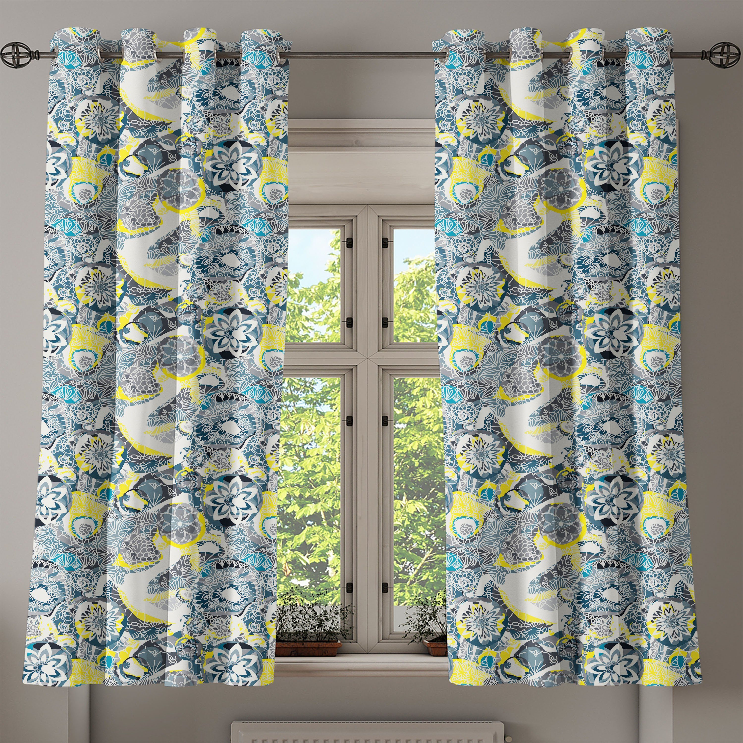 Gardine Dekorative 2-Panel-Fenstervorhänge für Mandala Abakuhaus, Blumen Wohnzimmer, Vintage Schlafzimmer Style