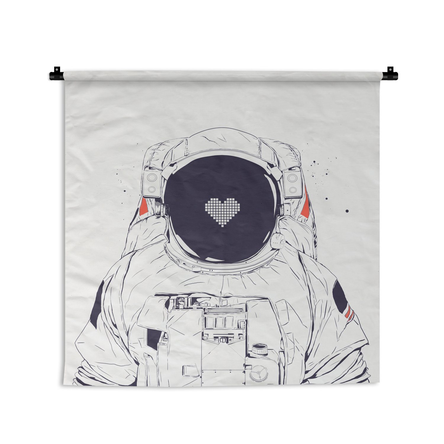 MuchoWow Wanddekoobjekt Astronaut - Herz - Weltraum - Liebe, Wanddeko für Wohnzimmer, Schlafzimmer, Kleid, Wandbehang, Kinderzimmer