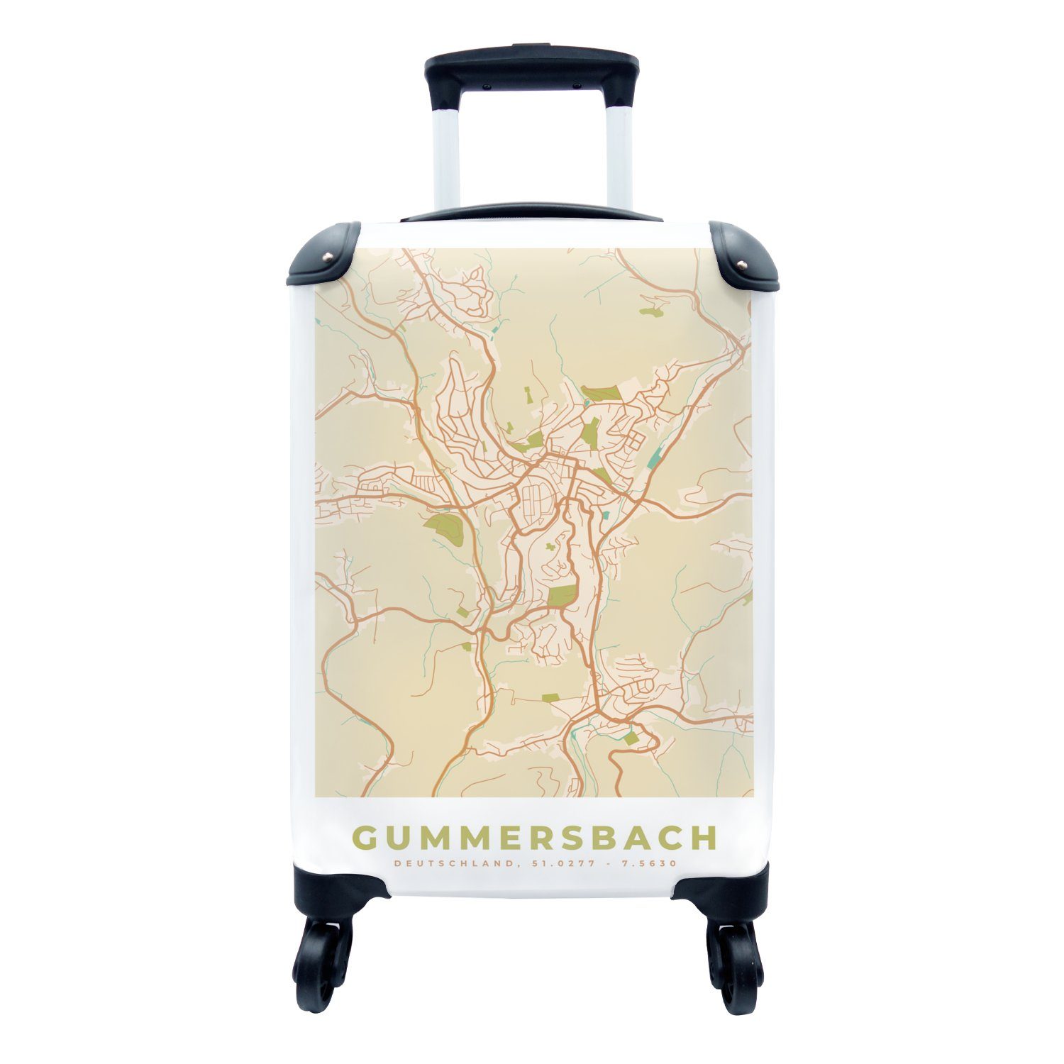 Stadtplan - MuchoWow Trolley, Rollen, Reisekoffer - Handgepäck Reisetasche für Gummersbach Stadtplan Ferien, mit rollen, Handgepäckkoffer - 4 Vintage,