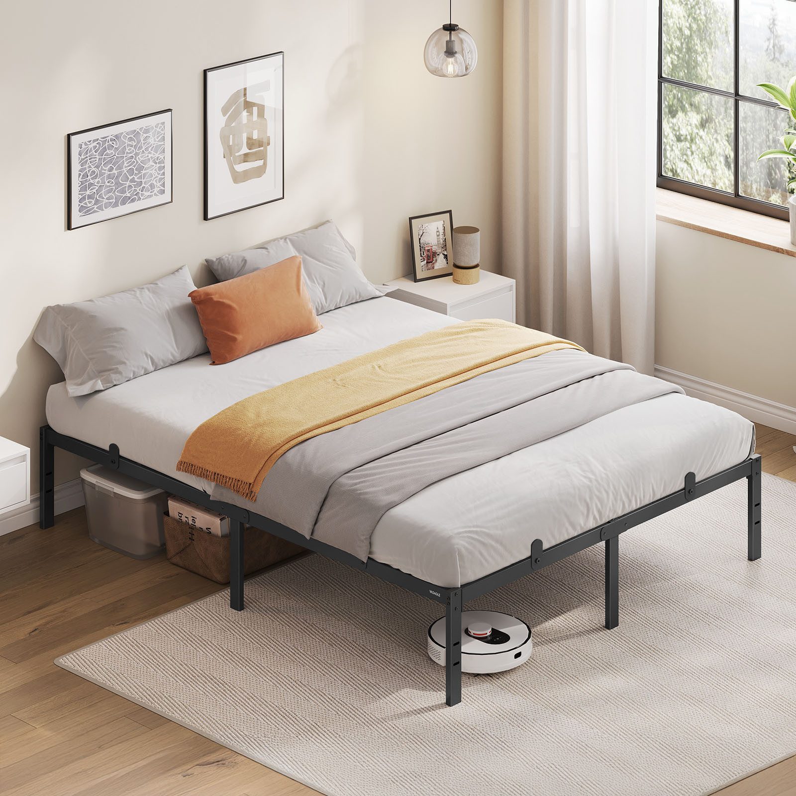 VASAGLE Bettgestell Doppelbettgestell Metallbett (140 x 200 cm, 35.6 cm H, geräuscharm), 140 x 200 cm, einfacher Aufbau, modern, Bett, Bettrahmen, Gästebett