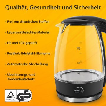 T24 Wasserkocher Glas Wasserkocher 1,7 L BPA frei THV Rheinland GS Zertifiziert, 1.7 l, 2200 W
