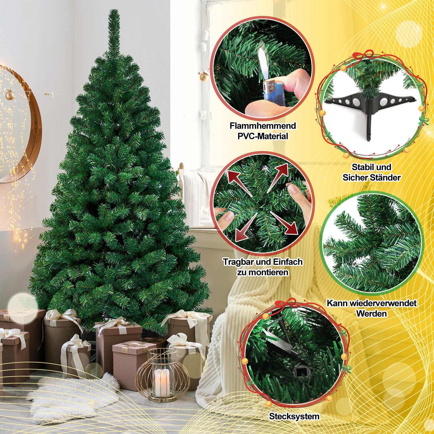 Clanmacy Künstlicher Weihnachtsbaum 120-210cm,Tannenbaum,Weihnachtsbaum mit Faltbarem ständer,Tannenbaum, Tannenbaum, Gute Kompression, nicht leicht verformt – Bild 4 von 5