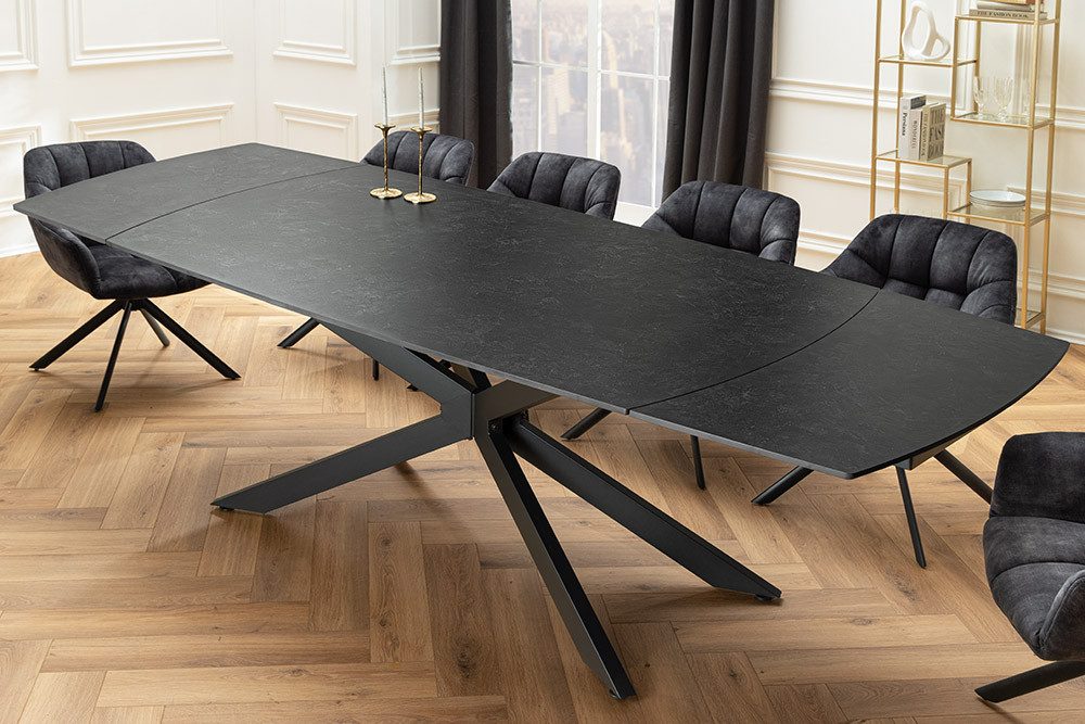 riess-ambiente Esstisch COSMOS 160-240cm grau/schwarz - Keramik, Metallgestell, ausziehbar (Einzelartikel, 1-St), verlängerbarer Konferenztisch für 12 Personen - ideal für Essbereich