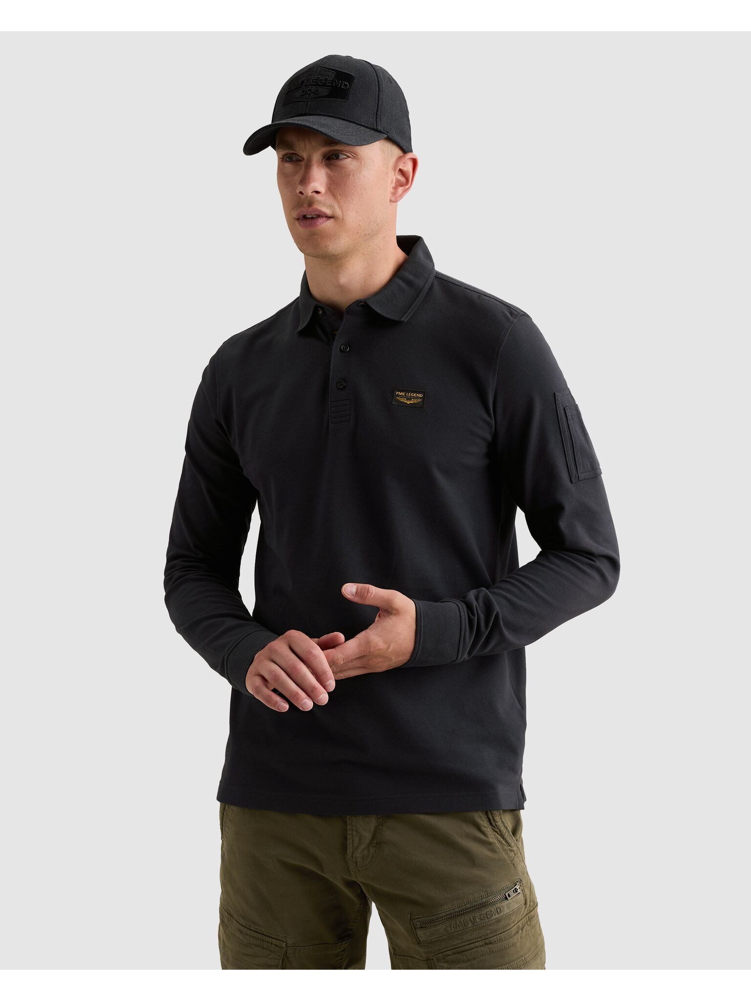 PME LEGEND Langarm-Poloshirt mit Logo Stickerei