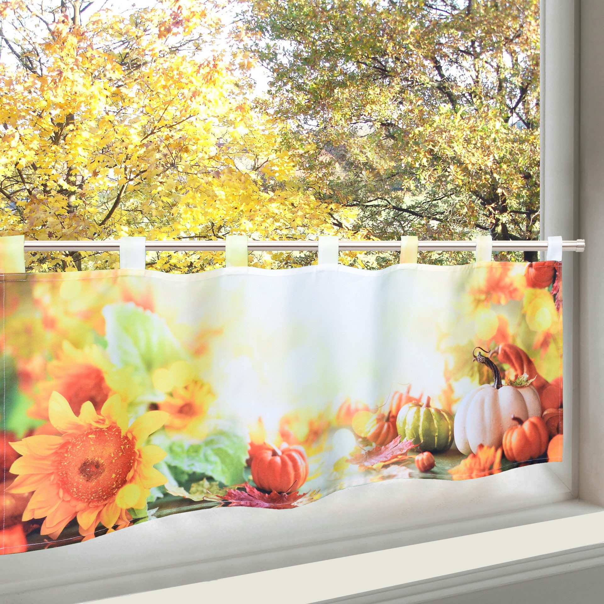 Delindo Lifestyle Scheibengardine Bistrogardine Kürbis mit schlaufen, Herbst, 45x120 cm, Schlaufen, blickdicht