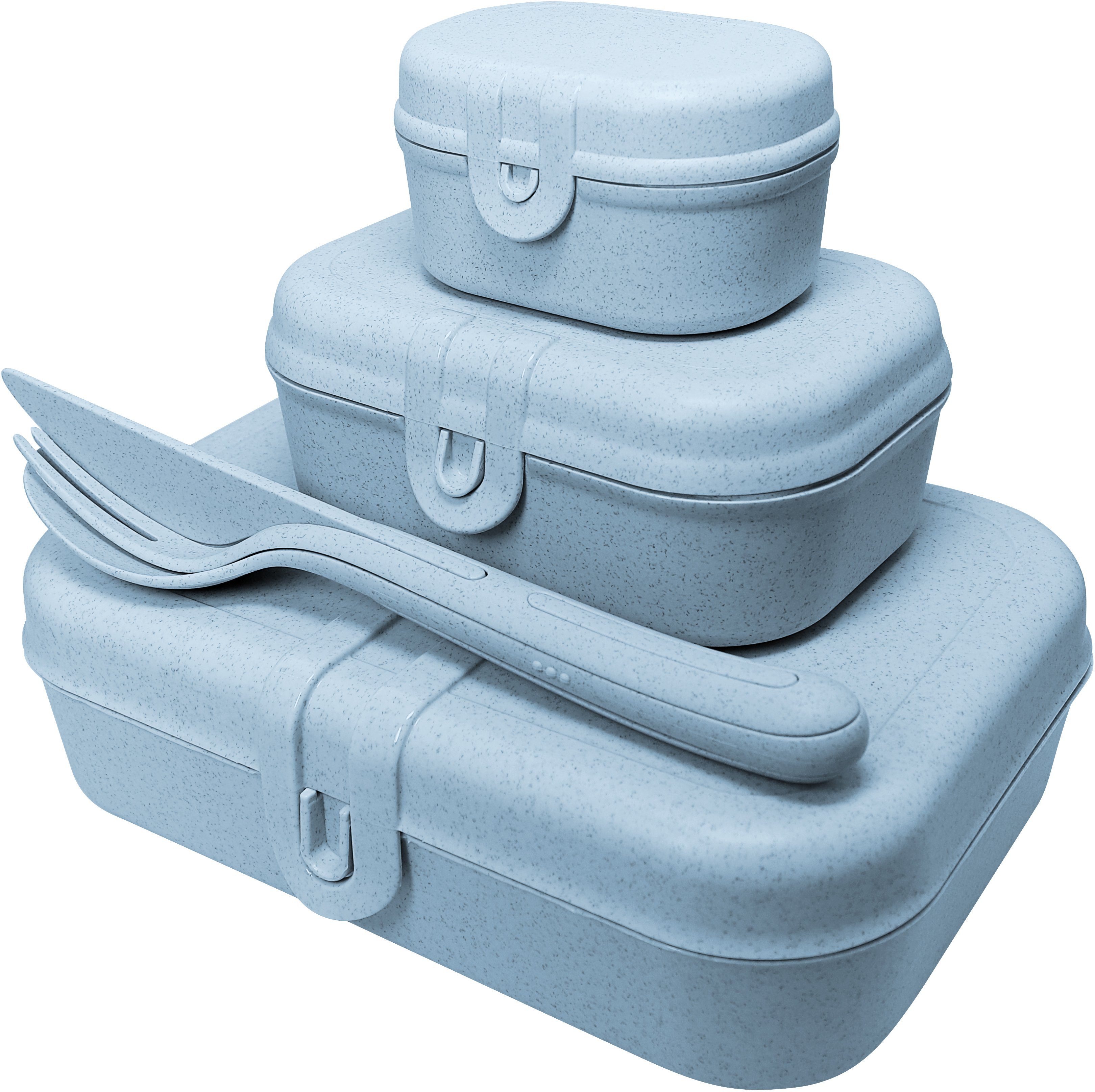 KOZIOL Lunchbox PASCAL spülmaschinengeeignet, Kunststoff, melaminfrei, READY, blue 4-tlg), Besteck (Set, organic inkl