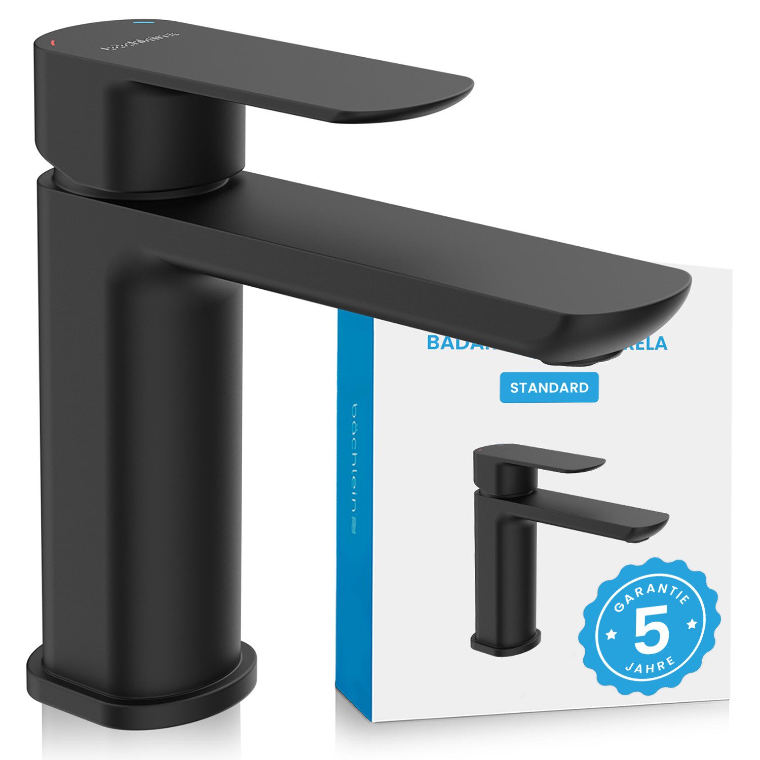 Bächlein Badarmatur Elegante Waschtischarmatur Mizarela (Schwarz) hochwertiger Wasserhahn im minimalistischen Design