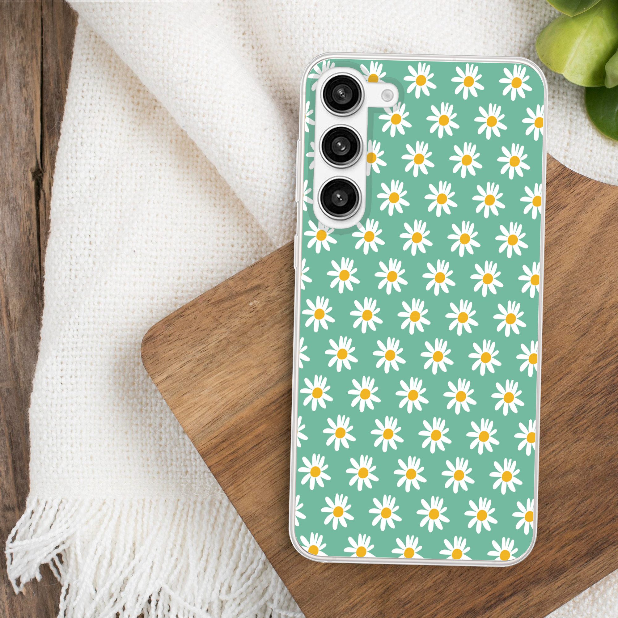 MuchoWow Handyhülle für Samsung Galaxy S23 Plus Gänseblümchen - Muster - Grün - Blumen, Phone Case, Silikon, Schutzhülle Dünn