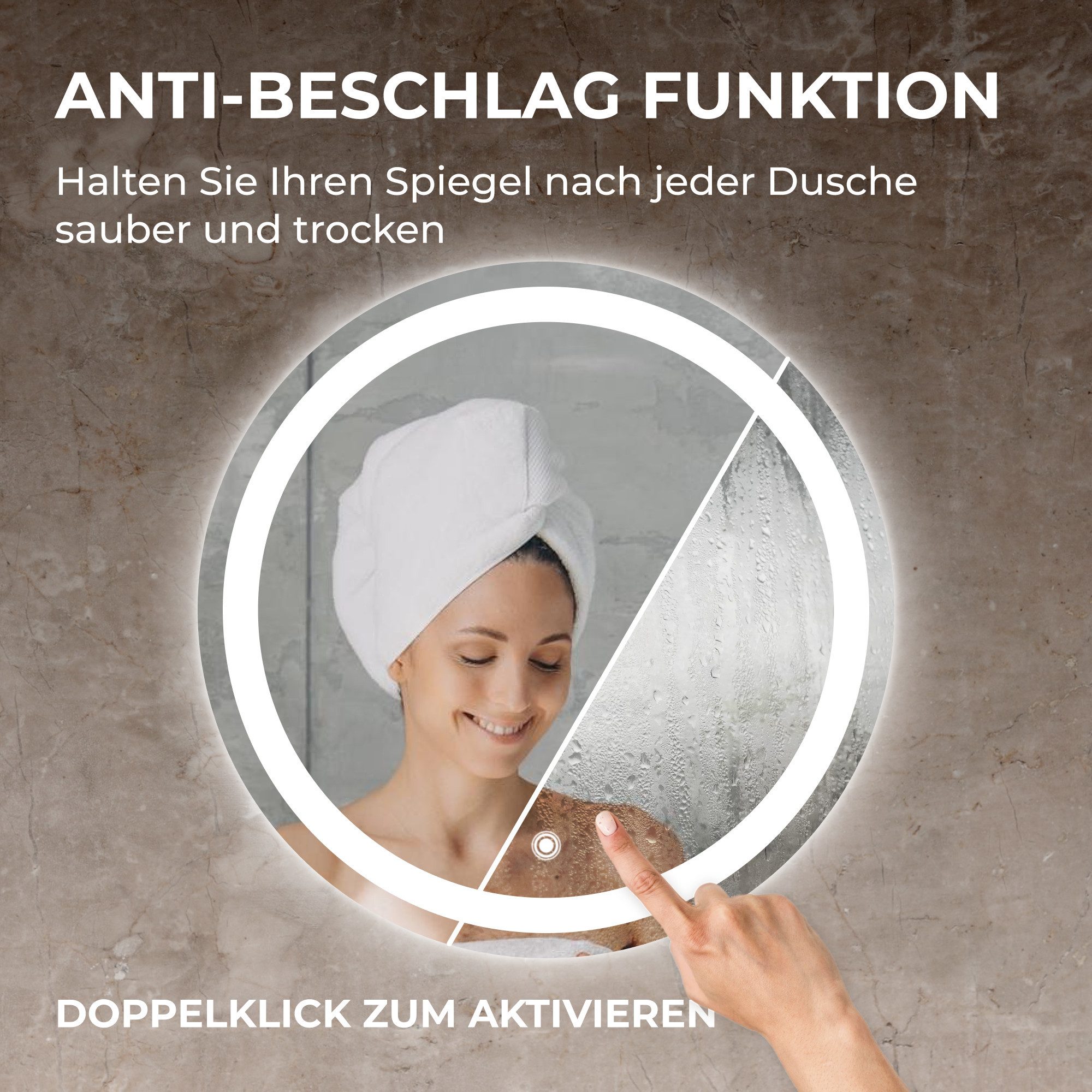 Bringer Badspiegel, Badspiegel Rund mit Anti-Beschlag und Speicherfunktion