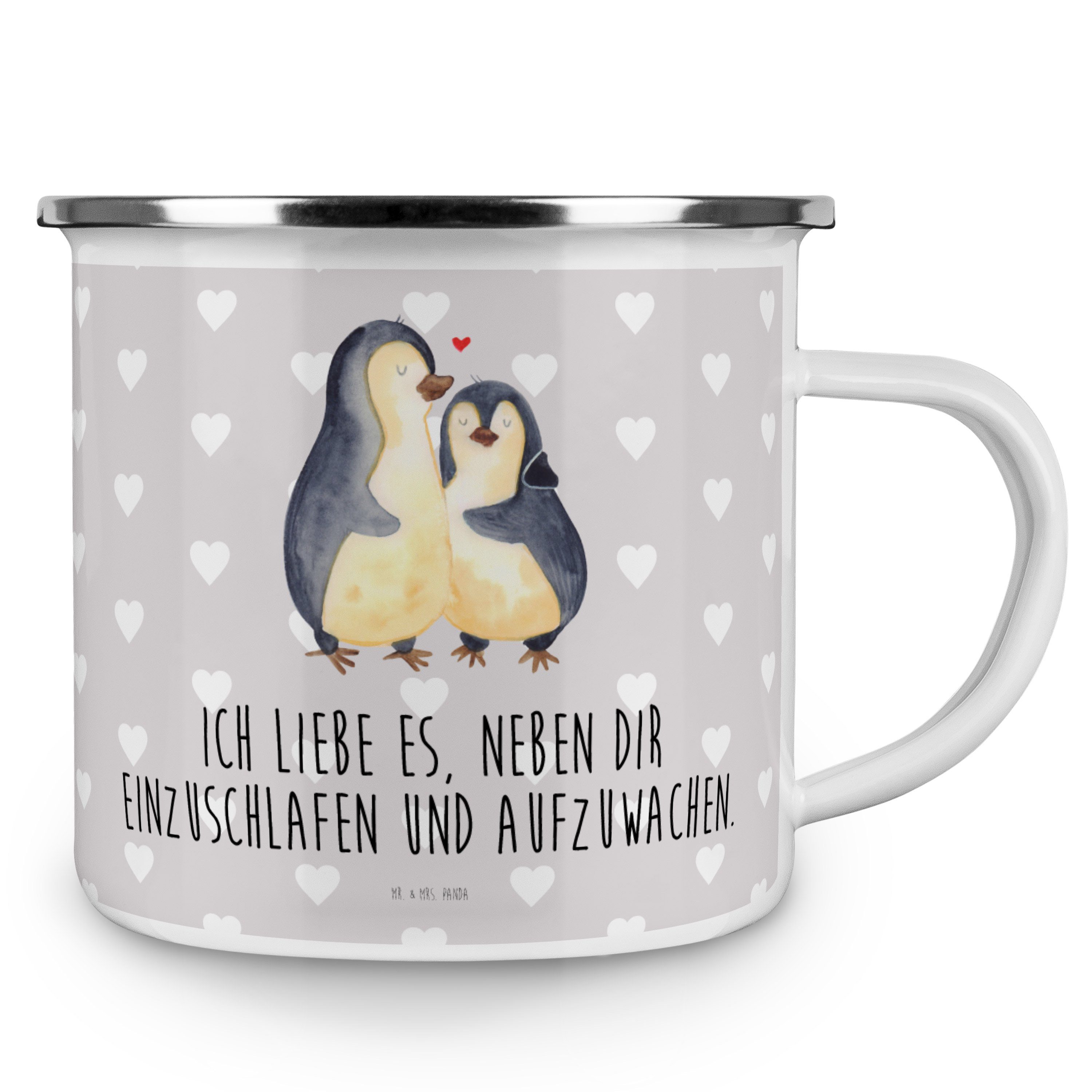 Mr. & Mrs. Einschlafen Geschenk, Panda - Heirats, - Emaille Grau Valentinstag, Pastell Pinguine Becher