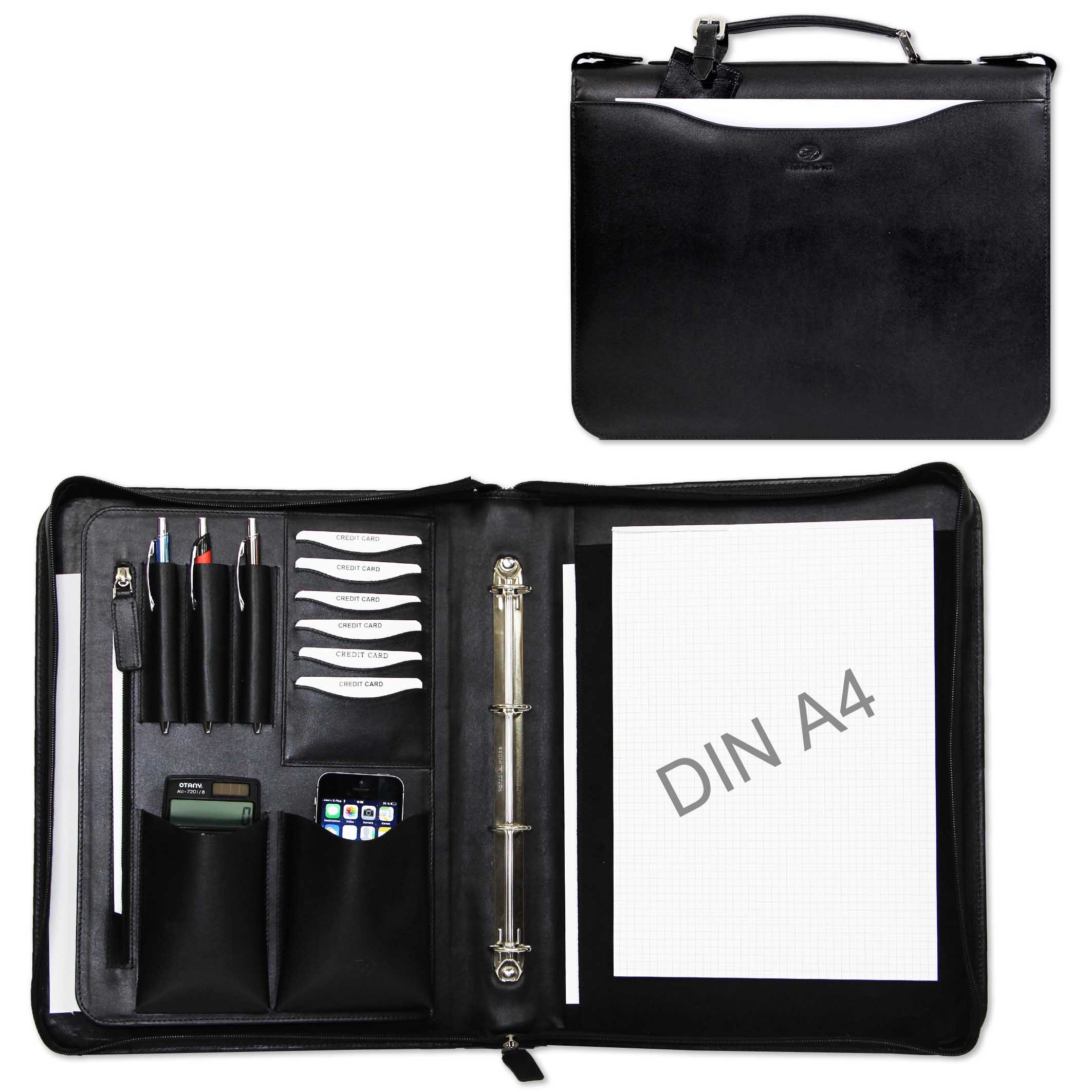 ALMADIH Aktenmappe Ledermappe A4 Leder Konferenzmappe Dokumentenmappe braun, schwarz