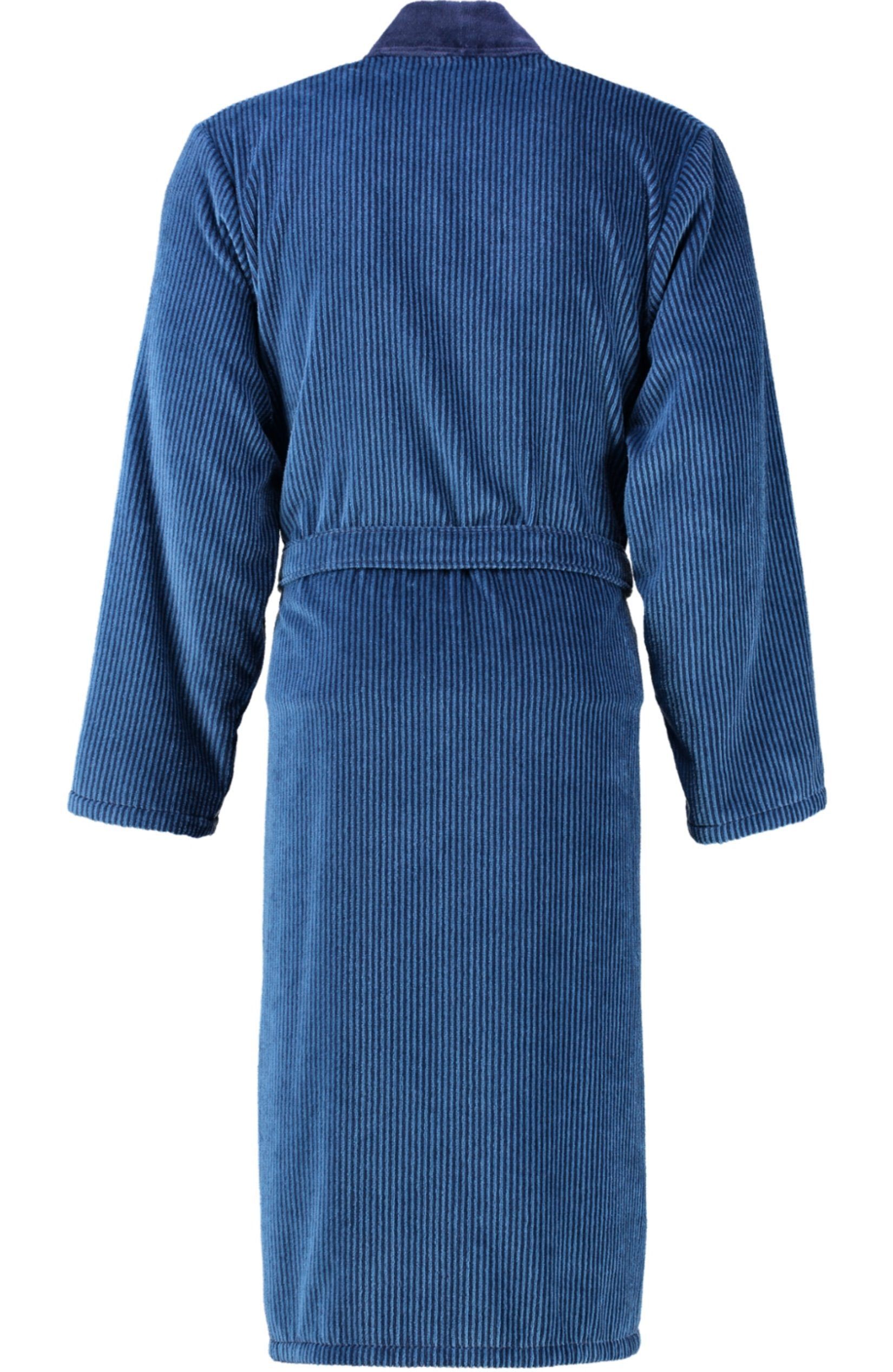 Gürtel, blau Kimono-Kragen, Walkvelours, Form Cawö Kimono 5840, Langform, Herrenbademantel