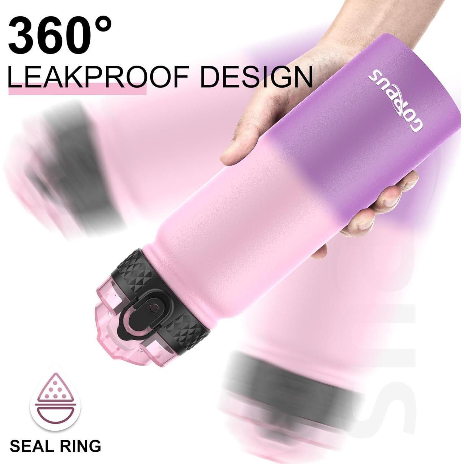 LuxusKollektion Thermoflasche Wasserflasche Edelstahl Strohhalm Auslaufsicher 600 ml Rosa Violett